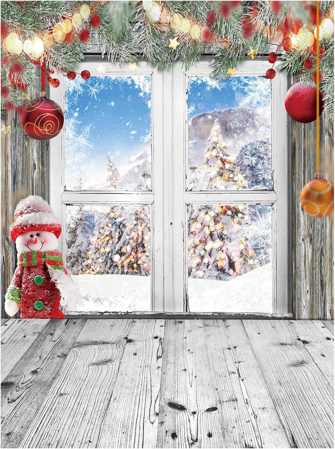 Aiikes 7x5ft Christmas Backdrops Christmas Wood Backdrop for Photography Snowman Background Holiday Background Christmas Socks Hanging Background Studio Photo Background Room Decoration
