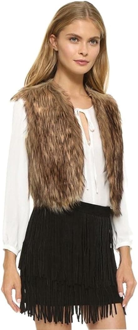 Womens Faux Fur Vest Waistcoat Long Hair Winter Coat Jacket Outwear