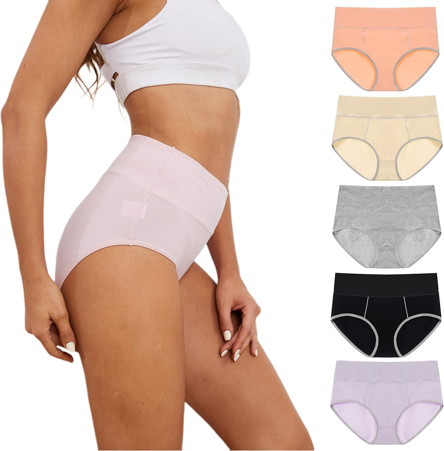 CVVOT Cotton Panties High Waisted Briefs For Women Comfortable Tummy Control Bikini Breathable Underwear