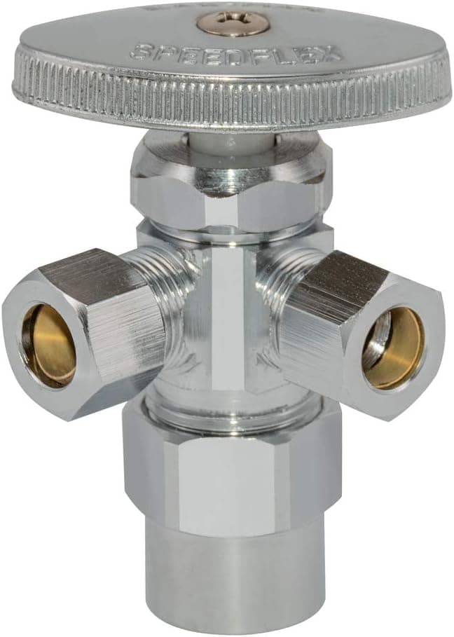 Eastman 04349LF Multi-Turn Dual Outlet Shut-Off Valve, 1/2 inch CPVC x 3/8 inch Comp, Chrome
