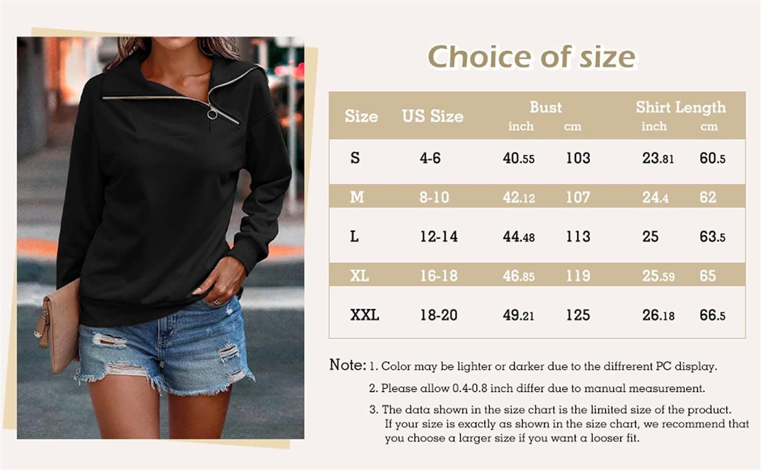 Womens Zipper Sweatshirt Turtleneck Long Sleeve Pullover Casual Loose Sweatshirts Top T Shirts
