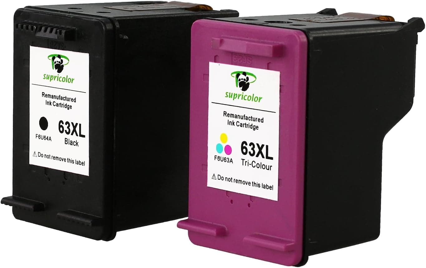 Supricolor Remanufactured 63XL 63 Ink Cartridge High Yield (1 Black 1 Tri-Color), with Ink Level Display for Envy 4520 4516 Officejet 4650 3830 3831 4655 Deskjet 2130 1112 3630 3633 3634 3636