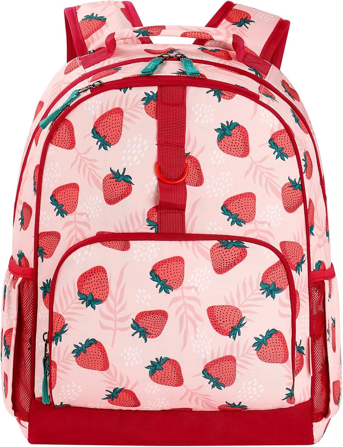 Choco Mocha Strawberry Backpack for Girls Kindergarten Backpack for Girls Backpack for Kids 3-5 4-6 15 inch Backpack for Girls 1st Grade Strawberry Bookbag School Bag with Chest Strap Pink