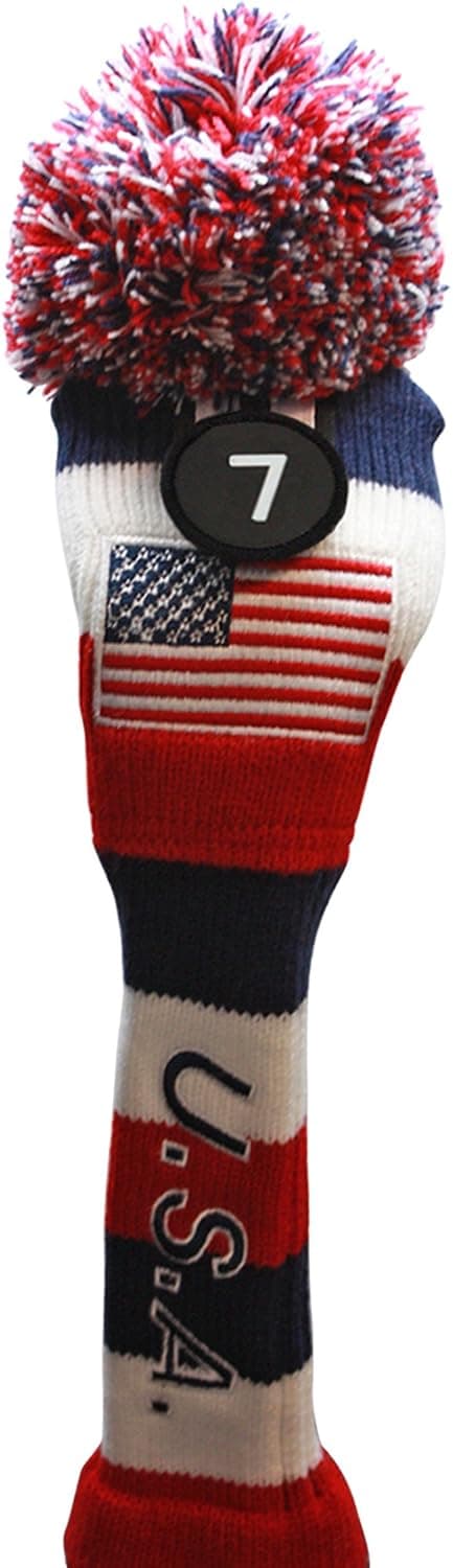 USA Majek #7 Hybrid Golf Pom Pom Knit Rescue Utility Club Head Cover