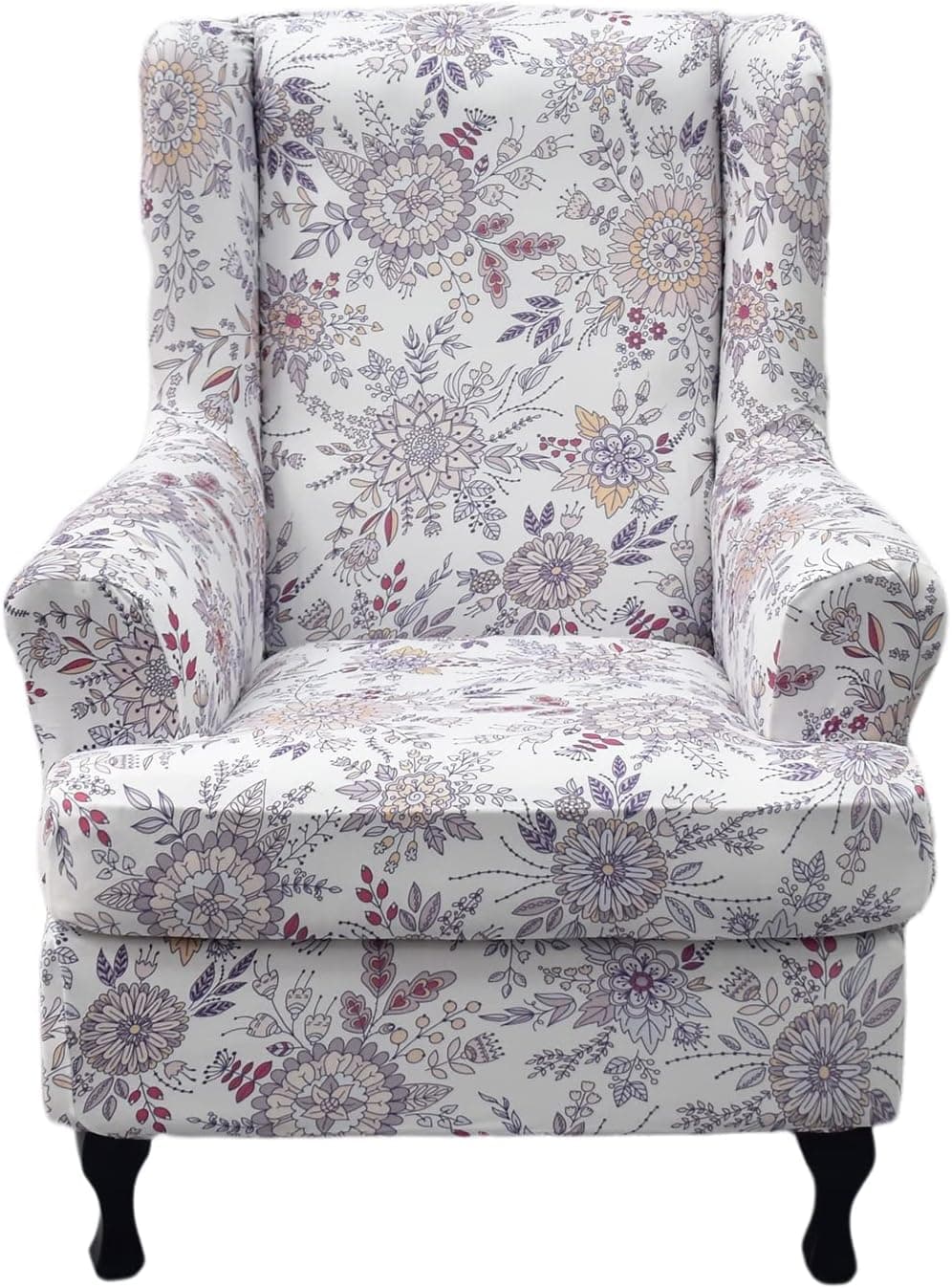 Wing Chair Slipcovers 2 Pieces Stretch Spandex Wingback Chair Covers Sofa Slipcover Printing Wingback Armchair Slipcovers Furniture Protector Couch Soft with Elastic Bottom for Wingback Chairs, C