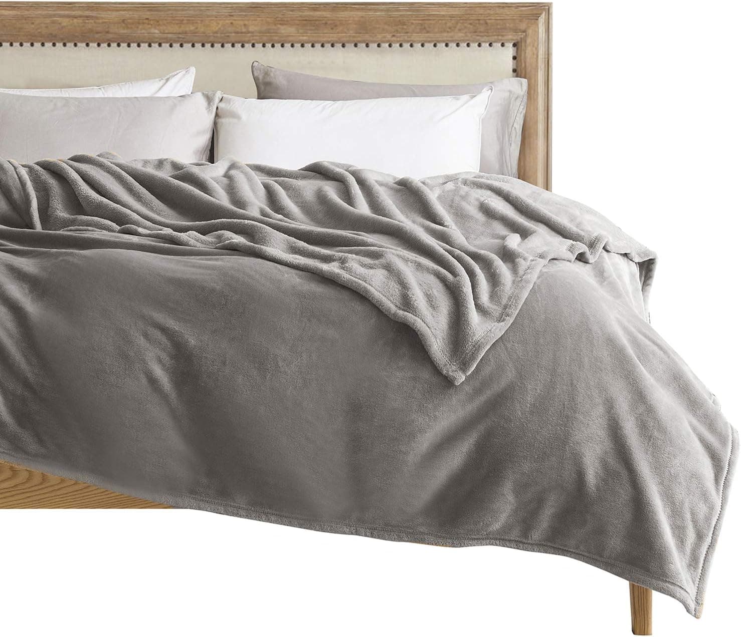 Ponvunory Flannel Fleece Plush Twin Size Bed Blanket(60"x80", Grey) - Super Soft Warm Lightweight Gray Microfiber Blanket for Chair, Sofa, Couch, Bed, Camping, Travel