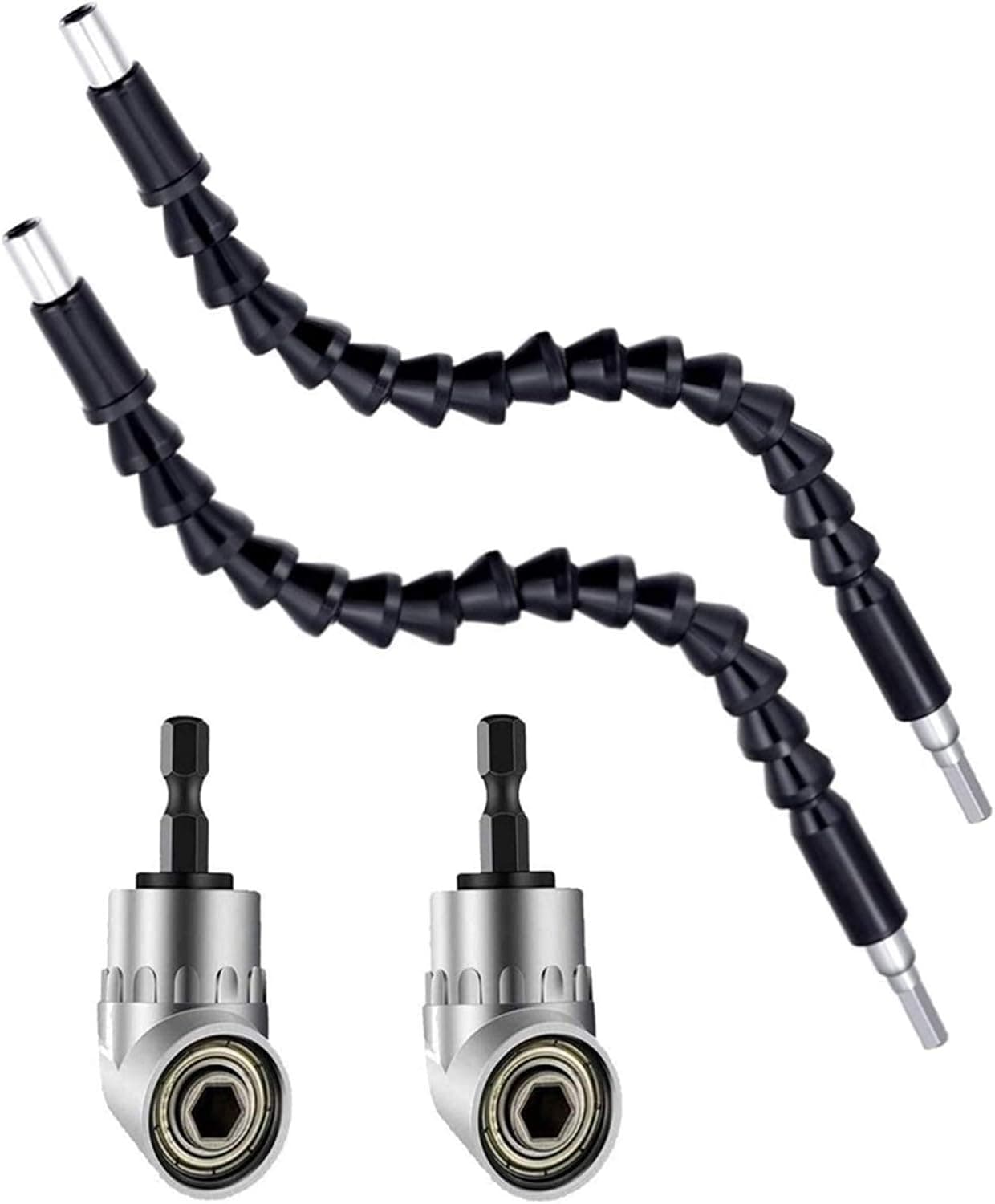 4PCS 105 Degree Right Angle Drill and Extension Flexible Drill Explore Flexible Extensions for Drills Flexible Shaft Extension Bits,1/4 inch Hexagon Flexible Screwdriver Soft Shaft Kit Extension Set