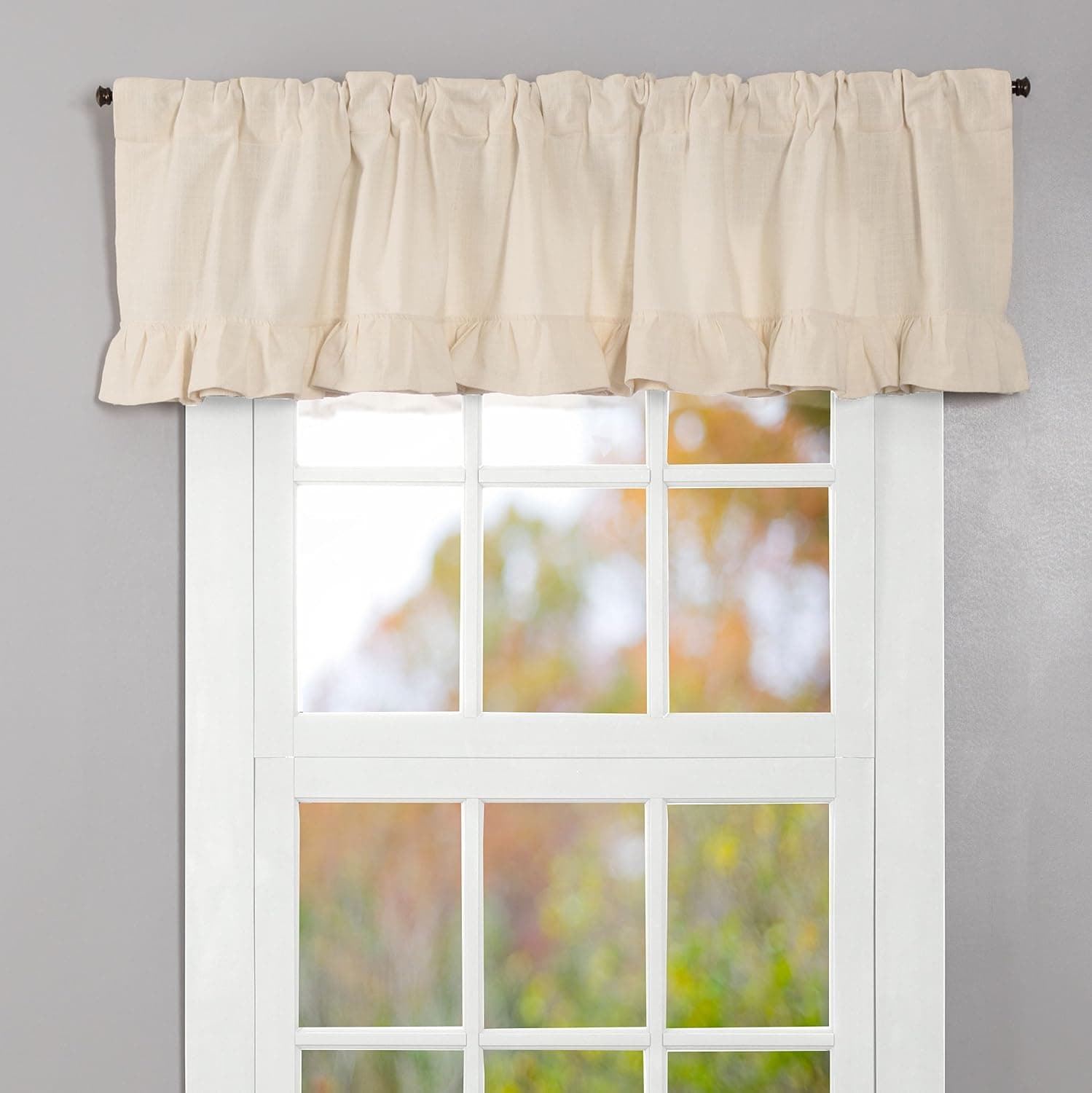 Ashley Natural Ruffled Valance Curtain, 16x72, Farmhouse Style Cream Beige Window Treatment