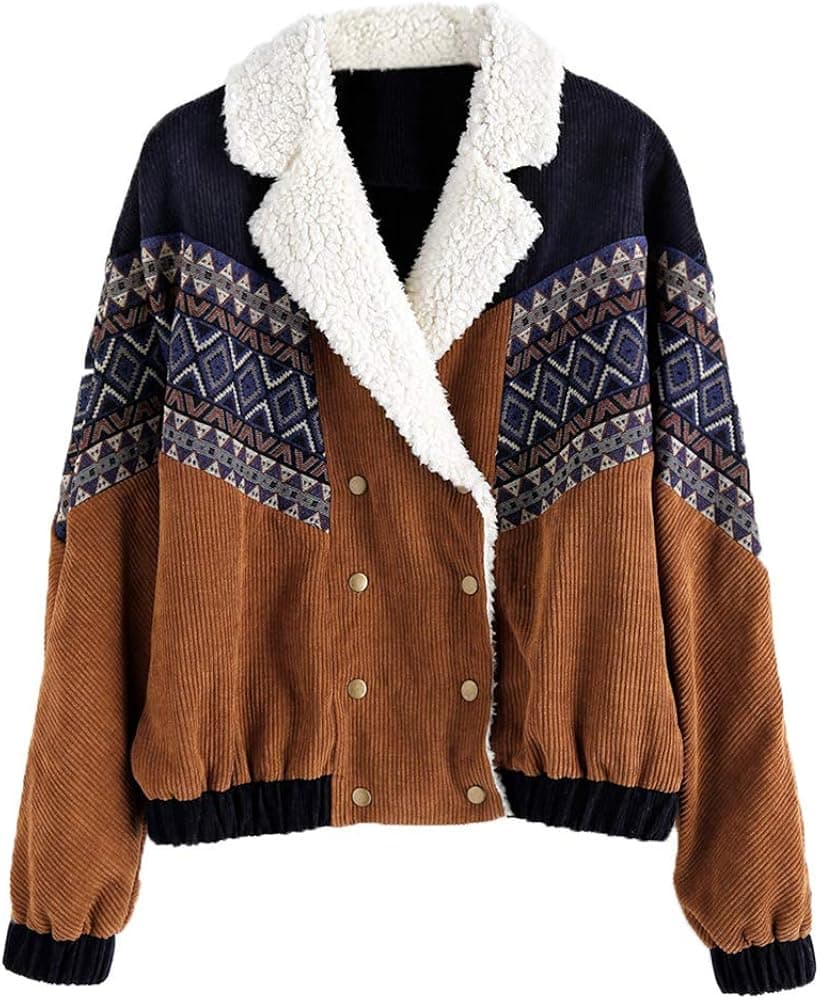 ZAFUL Women's Raglan Sleeve Drop Shoulder Color Block Corduroy Hooded Jacket