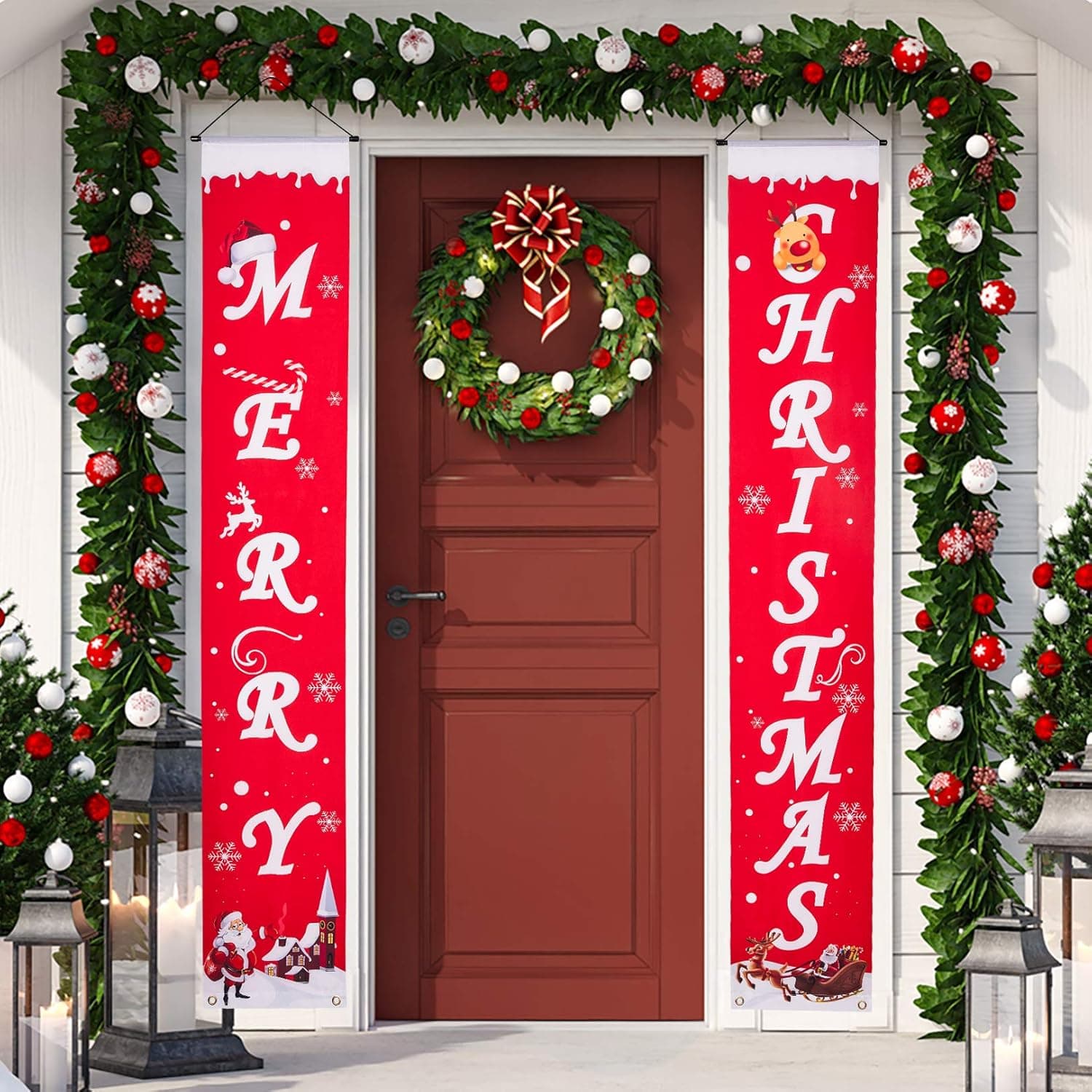 Merry Christmas Banner Christmas Porch Decorations Indoor Outdoor Christmas Decorations Hanging Merry Christmas Signs Decor for Home Wall Front Door Office Garage Holiday Party Supplies