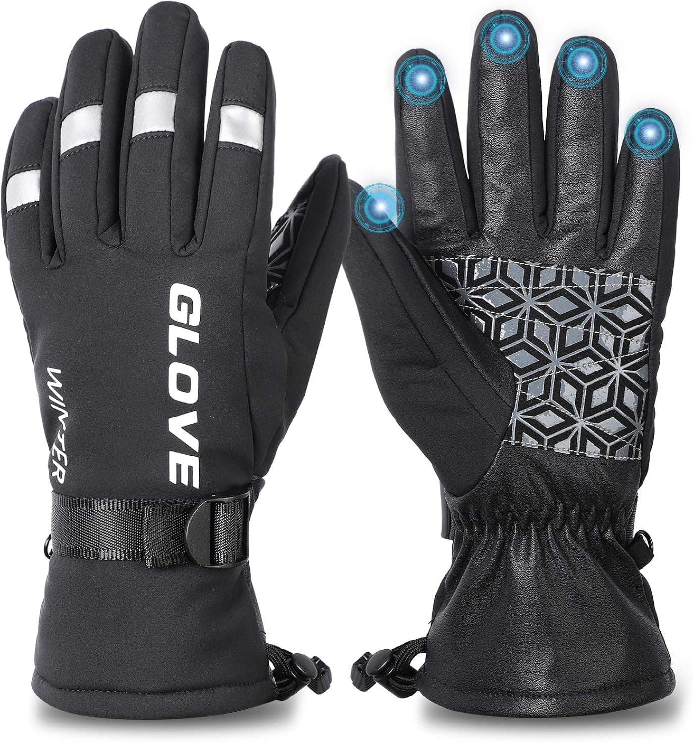 WESTGIRL Winter Gloves, Windproof Waterproof Thermal Touchscreen Gloves for Men Women, Cold Weather Warm Outdoor Gloves for Running, Cycling, Skiing, Climbing - Black