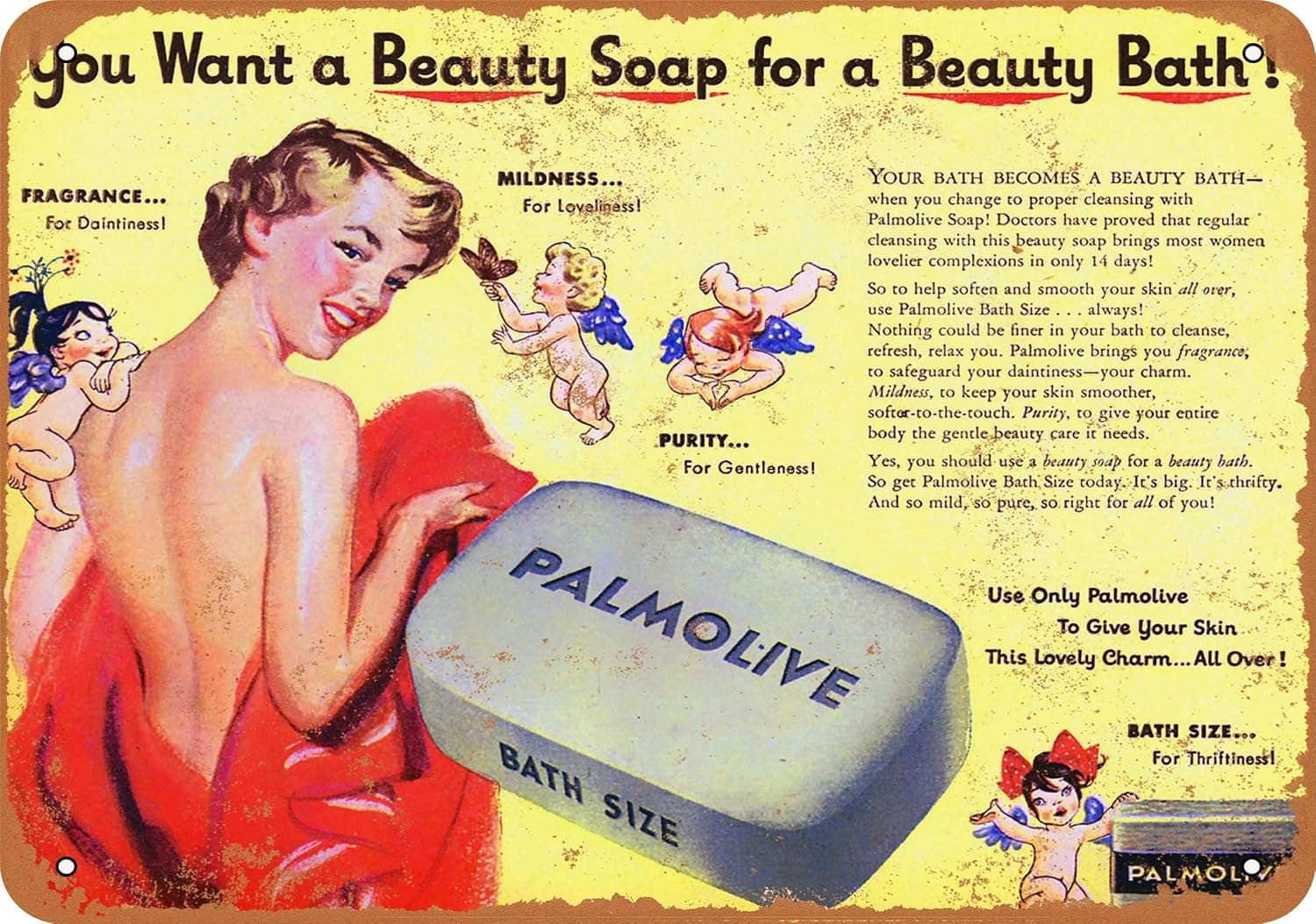 7 x 10 METAL SIGN - 1950 Palmolive Bath Soap - Vintage Look 2