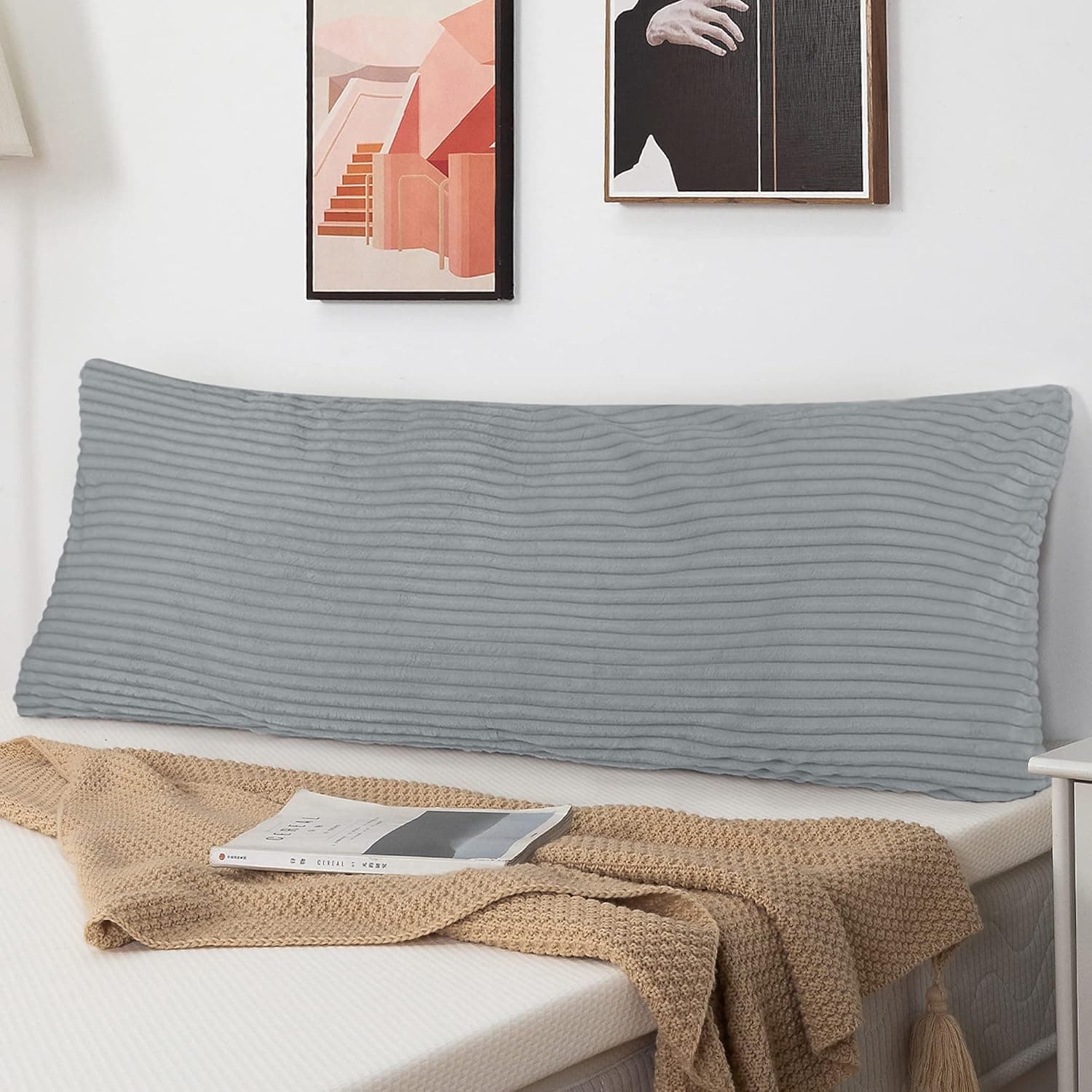 MeMoreCool Large Daybed Pillow Bolster Headboard Pillow Full, Day Bed Long Pillow Reading Back Rest Pillow with Shredded Foam Insert, Rectangular Bedrest Pillow Backrest Positioning Support Cushion