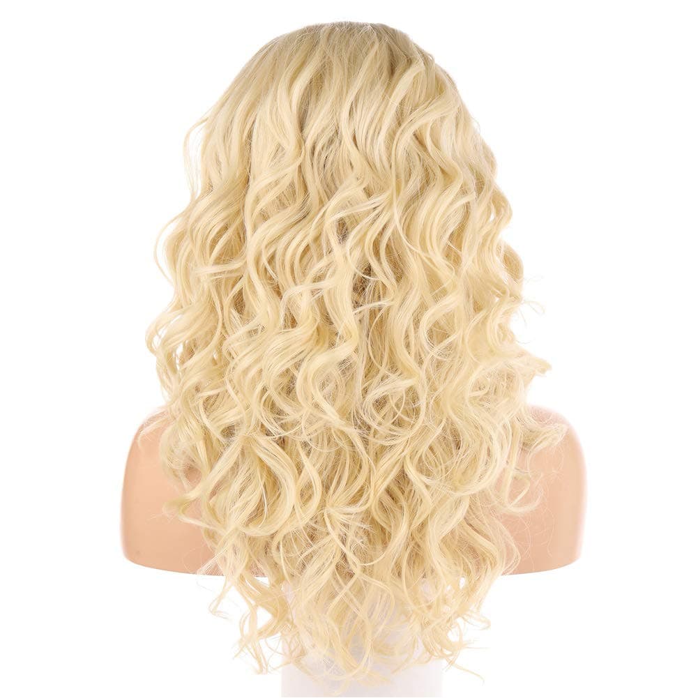 FUHSI Lace Front Wigs for Women 13X6 Lace Wigs Kanekalon Futura Hair Synthetic Wigs Curly Wave Wig Layers Blond 613 color 22"