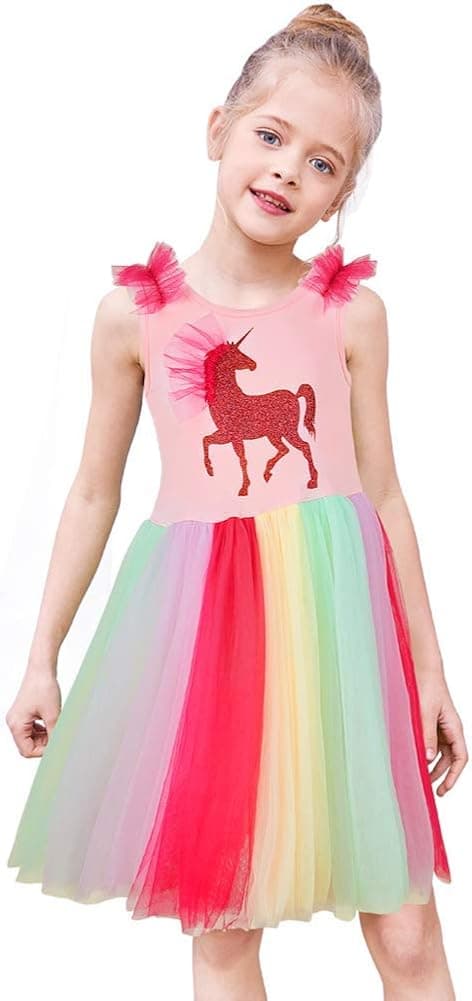 MHJY Toddler Girls Unicorn Dress Birthday Party Princess Dress Rainbow Unicorn Tulle Skirt (2-3 Years)