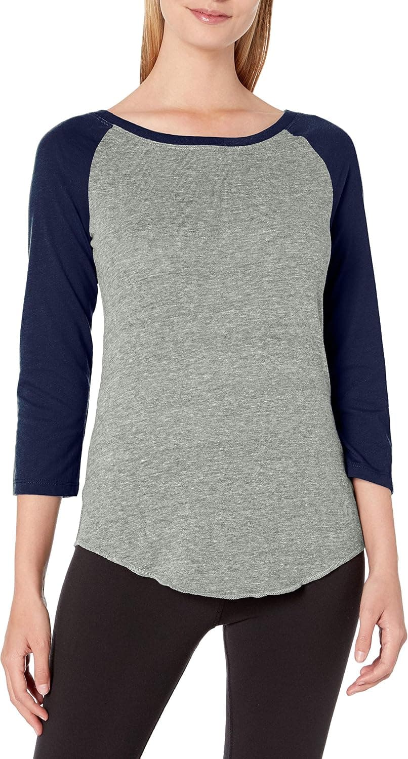Soffe Women's Juniors Tri-Blend 3/4 Sleeve Baseball Tee