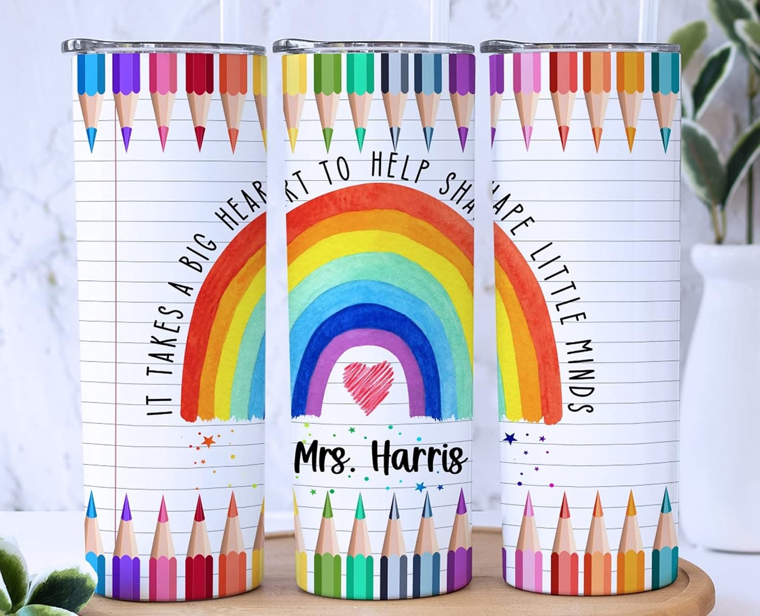 AVITO Personalized Teacher Tumbler, 20 oz Tumbler with Lid, Teacher Gift Personalized, Teacher Gifts, Teacher Rainbow Cup, Teacher Pencil Gift, Teacher Appreciation Cup