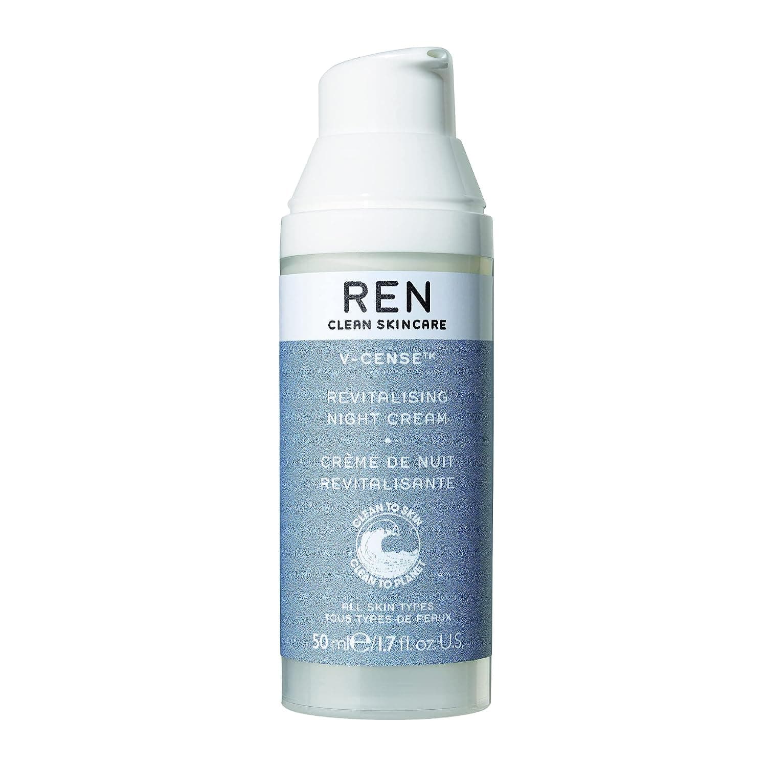 REN Clean Skincare - V-Cense Revitalising Night Cream - Overnight Anti-Aging Cream - Night Hydrating Cream for Face & Neck - Over Night Treatment Cream - Clean Skin Care Products, 1.7 Fl Oz