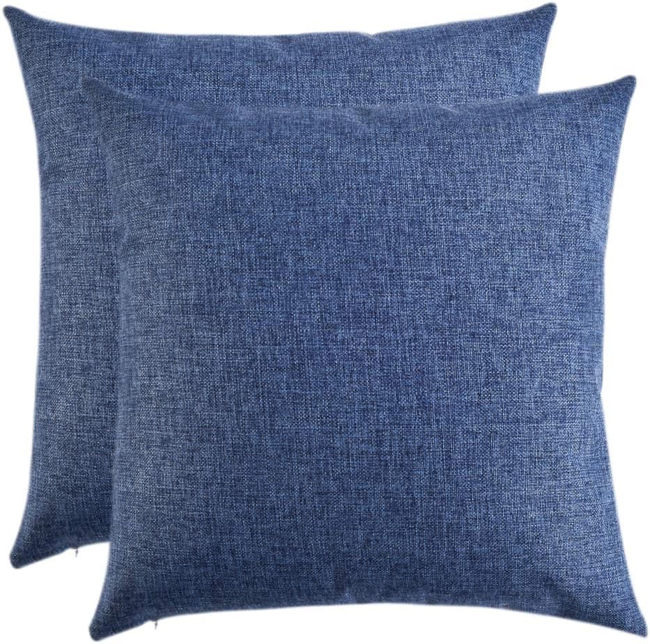 Artcest Set of 2, Decorative Linen Bed Throw Pillow Cases, Sofa Durable Modern Stylish, Comfortable Cushion Covers for Couch, 20"x20" (Denim)