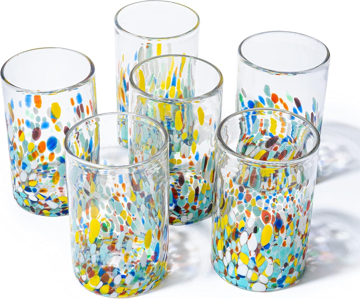 Hand Blown Mexican Drinking Glasses – Set of 6 Confetti Rock Design Glasses by The Wine Savant (Climbing Confetti)
