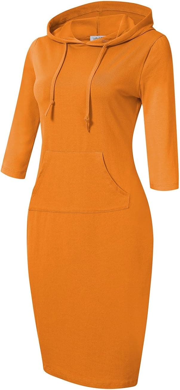 GloryStar Women's Casual Fitted Long Sleeve Pullover Pocket Knee Length Sweatshirt Hoodie Dress