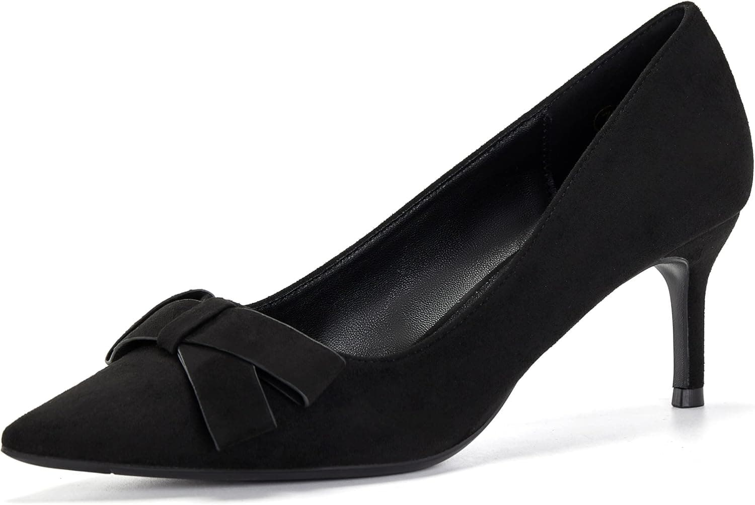 Coutgo Womens Stiletto Pumps Bow Knot Ribbon Kitten Heels Pointed Toe Vegan Suede Dress High Heel Party Shoes