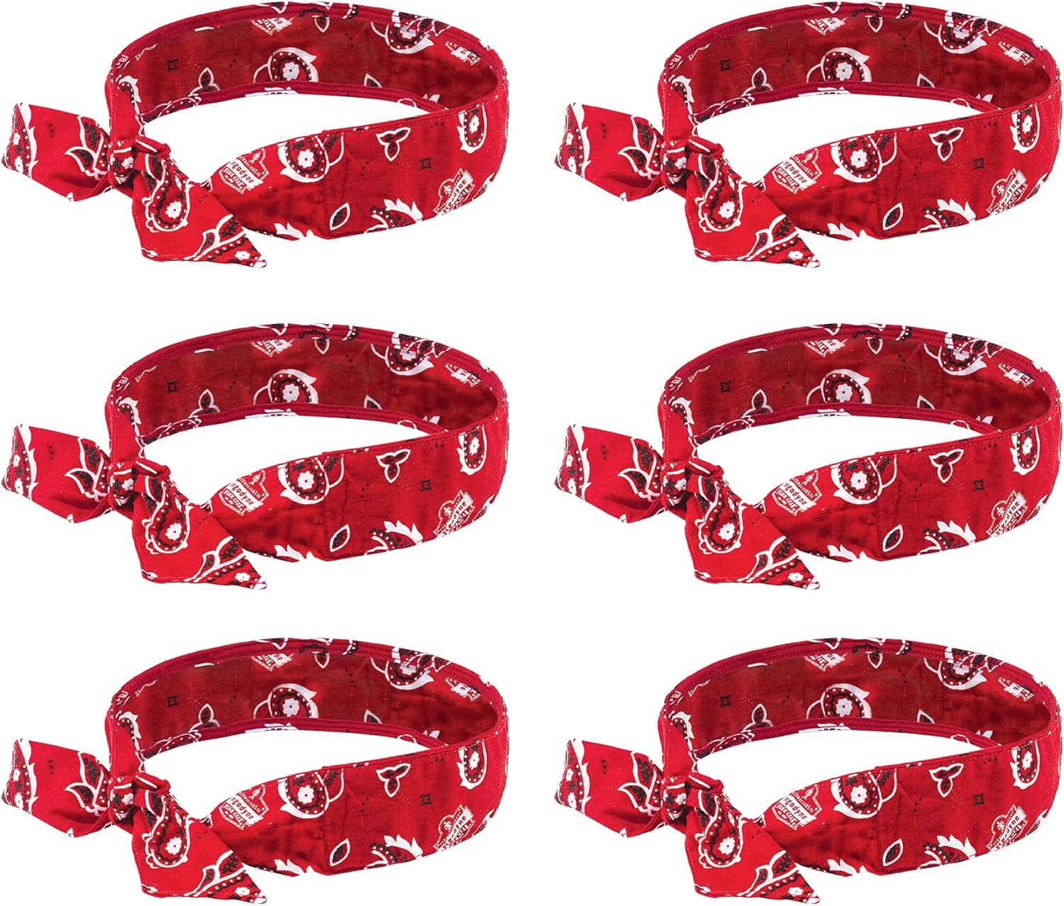 Ergodyne Chill Its 6700 Cooling Bandana, Evaporative Polymer Crystals For Cooling Relief, Tie For Adjustable Fit, 6-Pack, Red Western