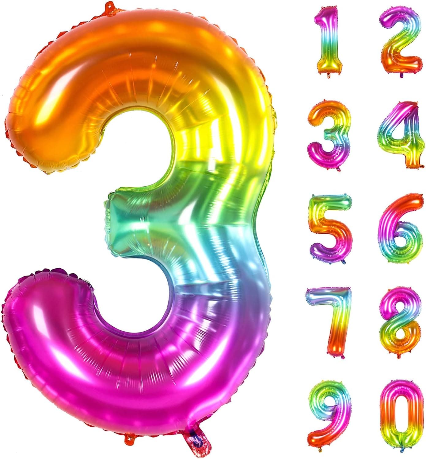 Number Balloon, Number 3 Balloon for 3rd Rainbow Birthday Decorations, Large Number Balloons, 40 Inch Mylar Giant 3 Balloon Numbers, Jumbo Big Colorful Foil Number Ballons for Anniversary Party Decor