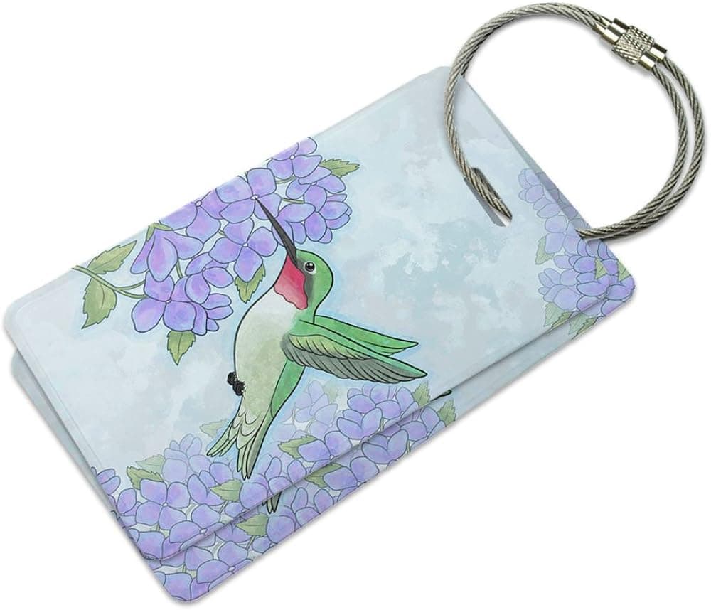 Hummingbird with Hydrangeas Suitcase Bag ID Luggage Tag Set