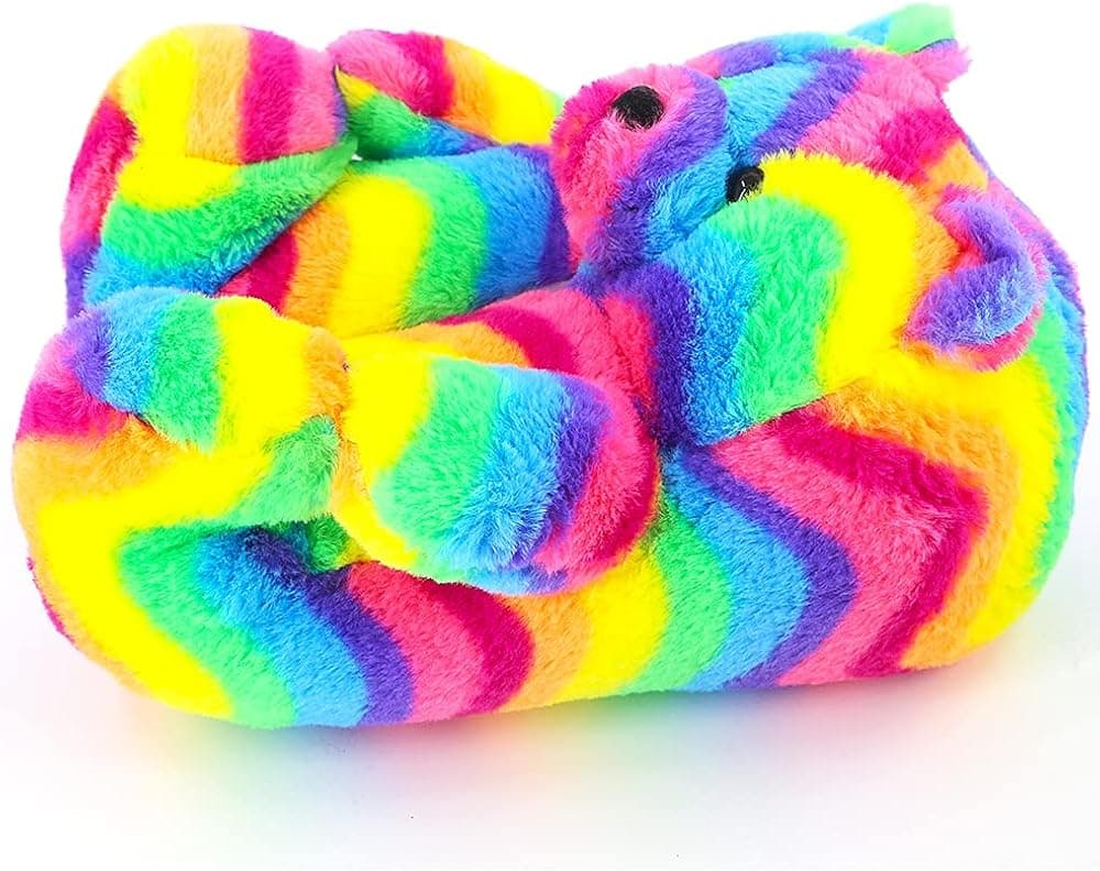 Teddy Bear slippers for women christmas plush slippers Cartoon Cute Bear Gift or Home Slipper，Women Furry Faux Fur slippers Non-Slip Washable，Soft Winter Warm Shoes Indoor Women (Rainbow)