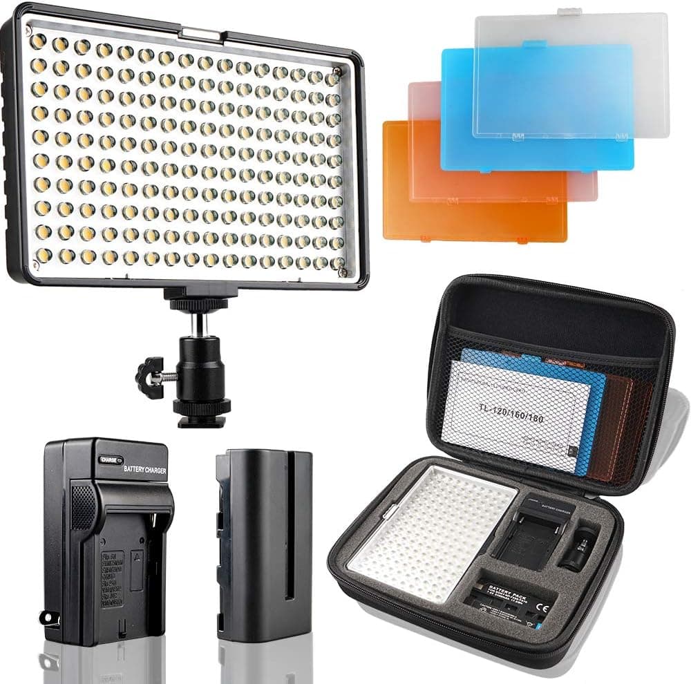 SAMTIAN Camera Panel Light, LED Dimmable Ultra Bright Video Light, Portable Photography Light Kit with 4 Color Filters, Battery, Charger, Carry Case for DSLR Cameras Camcorder
