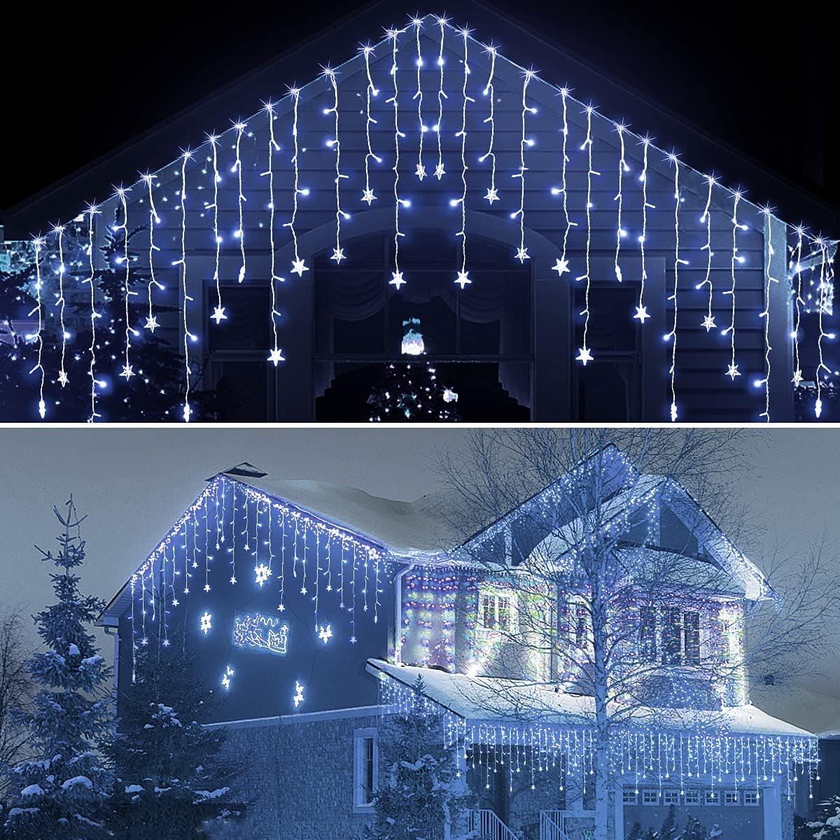 White Christmas Lights Outdoor Decorations, 33Ft 400 Led 8 Modes Icicle Lights Outdoor Waterproof String Fairy Lights for Party, Bedroom, Yard, Wedding Waterfall Lights Christmas Decorations （White）