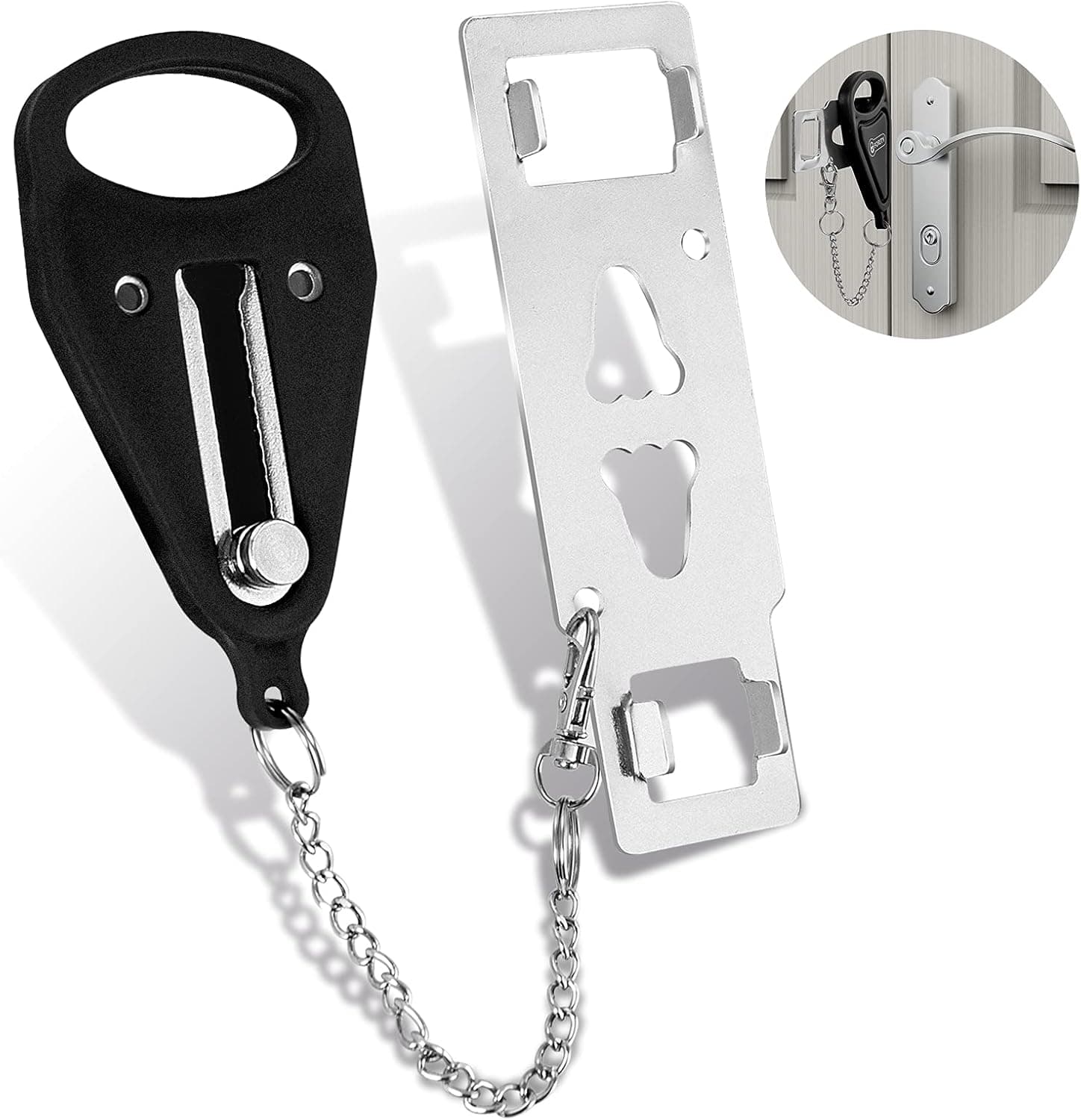 Portable Door Lock Home Security, fority Travel Door Locker Latch Traveling Extra Locks Lockdown, for Additional Safety and Privacy, for Hotel Home College Apartment (Black)