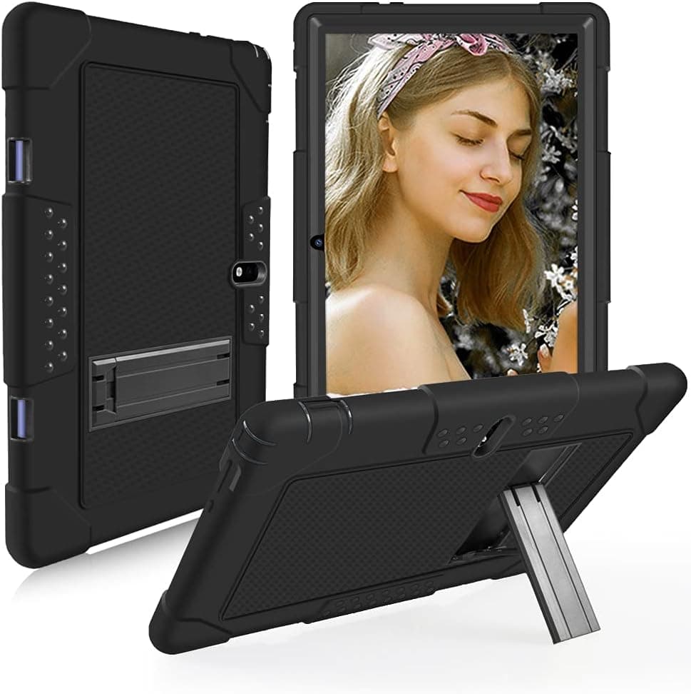 SOATUTO for Aoyodkg A22 10.1 inch Tablet Case, Drop-Proof Shock-Resistant Rugged Hybrid Kids Friendly Cover Built-in Kickstand for Meberry M7 / Awow UTBook/Logic T10L 10.1 inch Tablet (Black+Black)