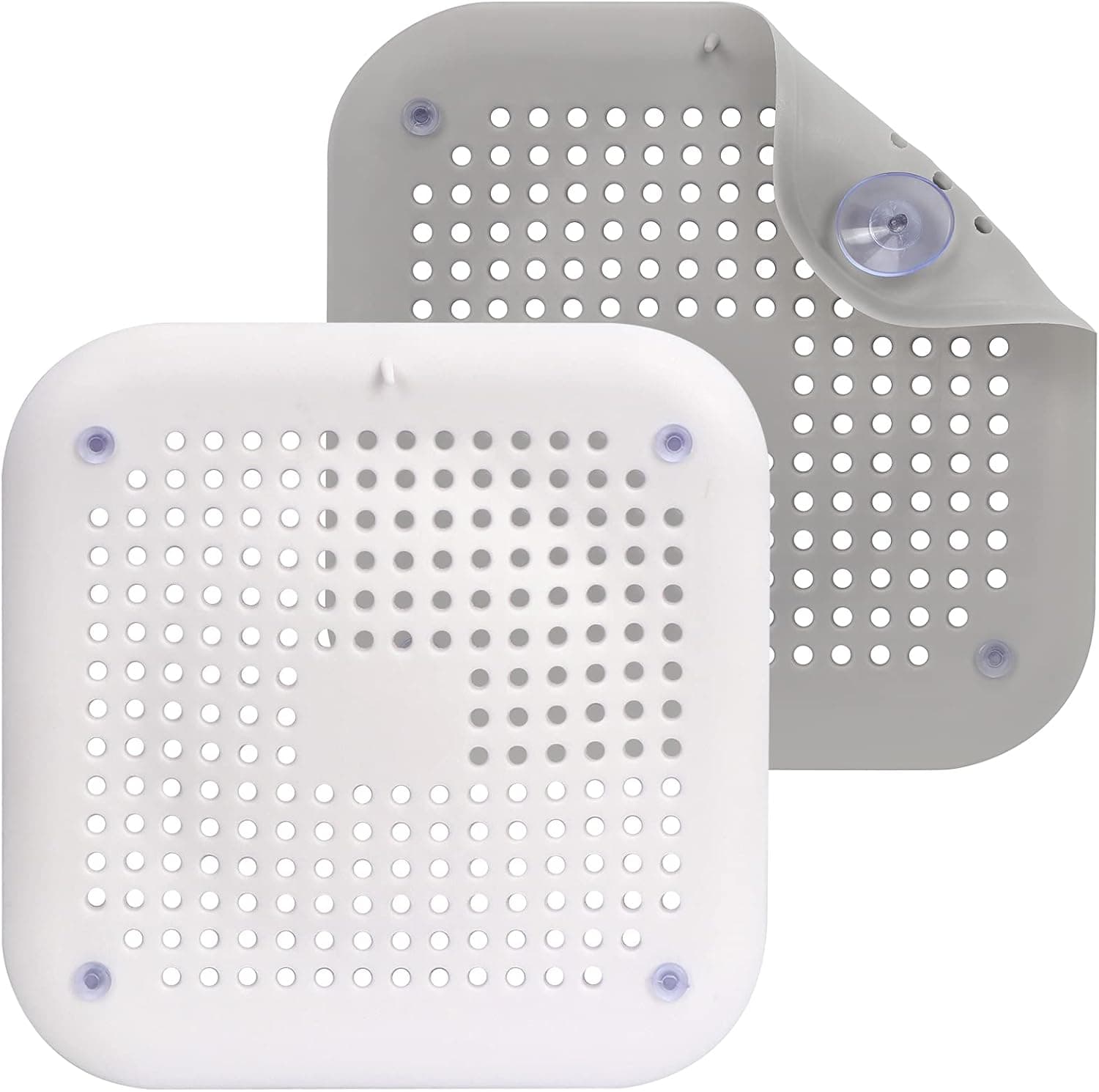 FYY Drain Hair Catcher, Silicone Shower Drain Hair Catcher Cover with Detachable Suction Cups Drain Hair Strainers Stopper for Bathroom Shower Bathtub Kitchen Sink, 5.7 inch (2 Pack, Grey+White)