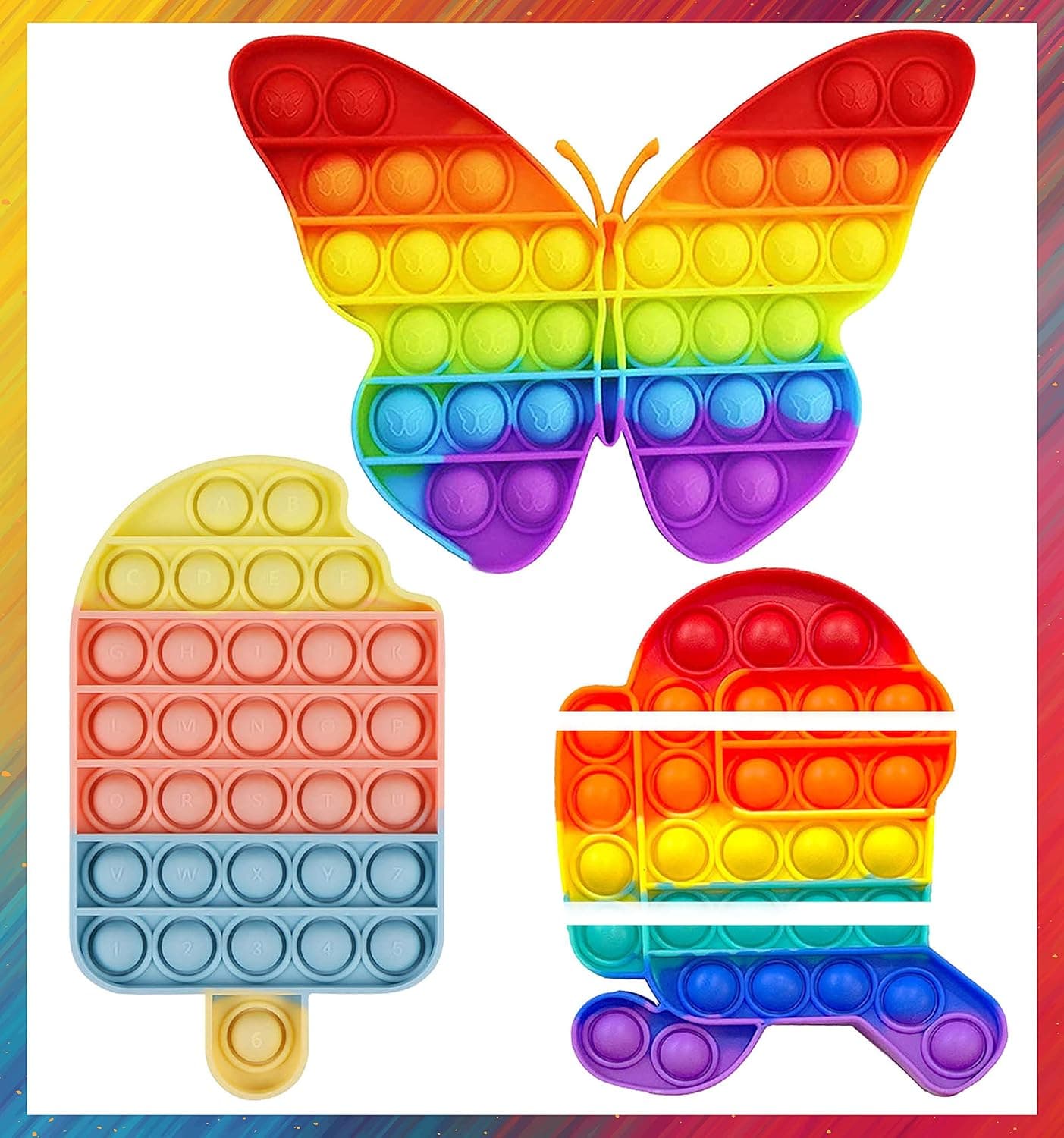 3Pcs Girls Push Pop Bubble Fidget Toys Squeeze Stress Anxiety Autism Reliever Sensory Toy Novelty Fidget Popper Toy Popping On Fidget Game for Kids Friends Family