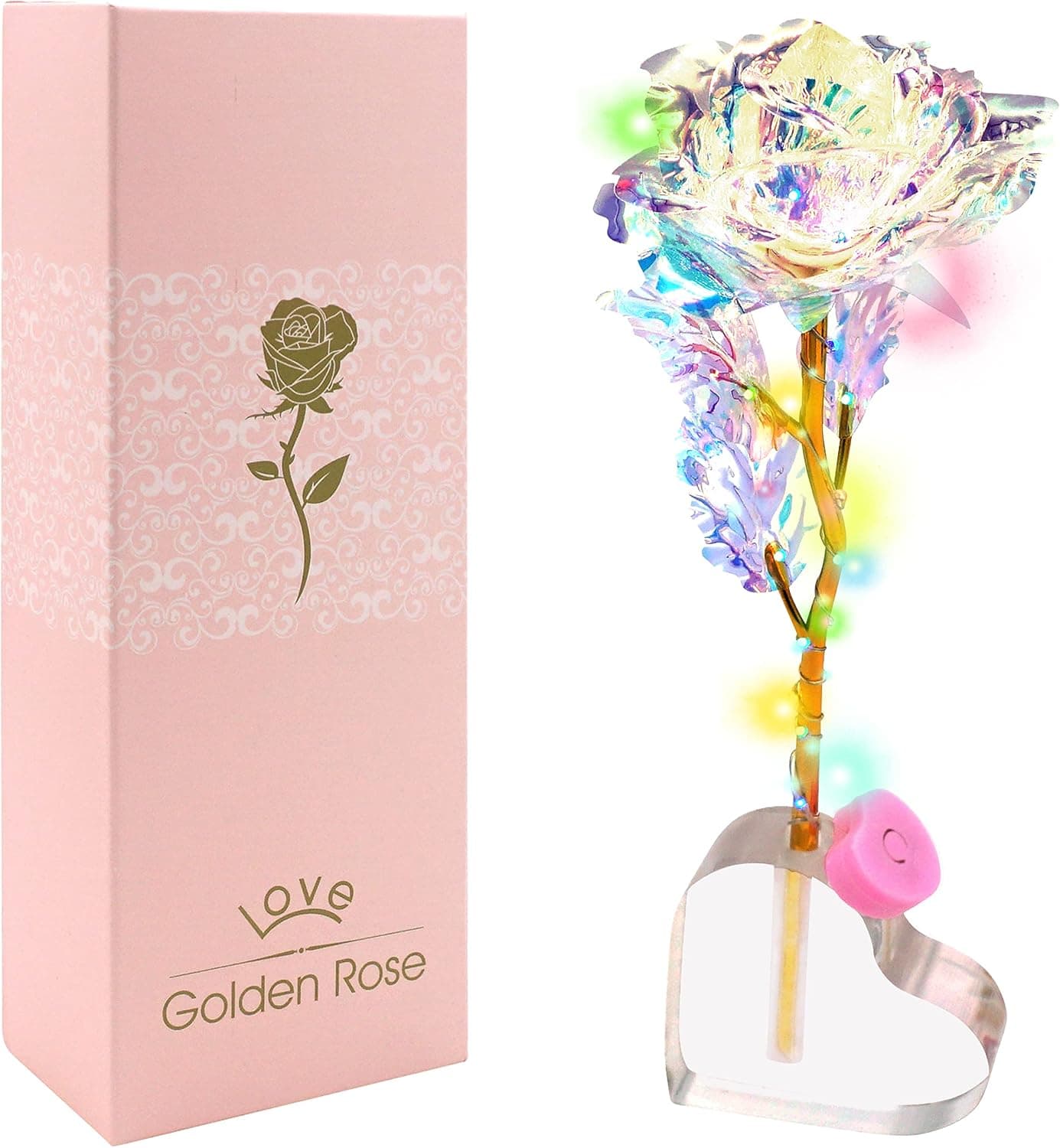 4E's Novelty Light Up LED Rose Galaxy Iridescent Forever Rose - Plastic - Artificial Forever Rose, Women, Girlfriend, Wife, Mom