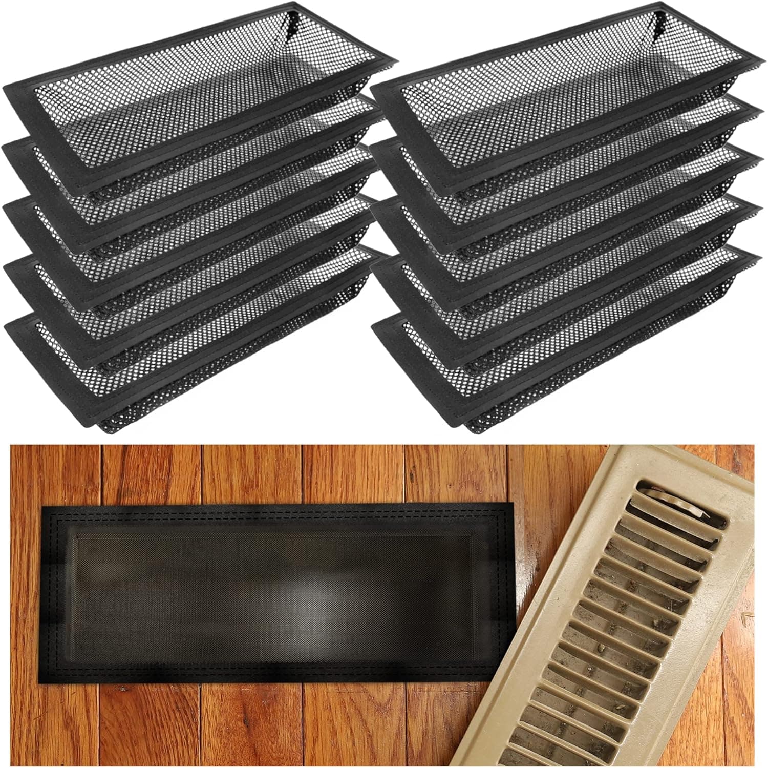 Pack 10 Vent Covers for Home Floor，Floor Register Cover Trap for Floor, Wall, Ceiling Air Vent Filters,Register Filters for Floor Vents（4"x10"） (10)