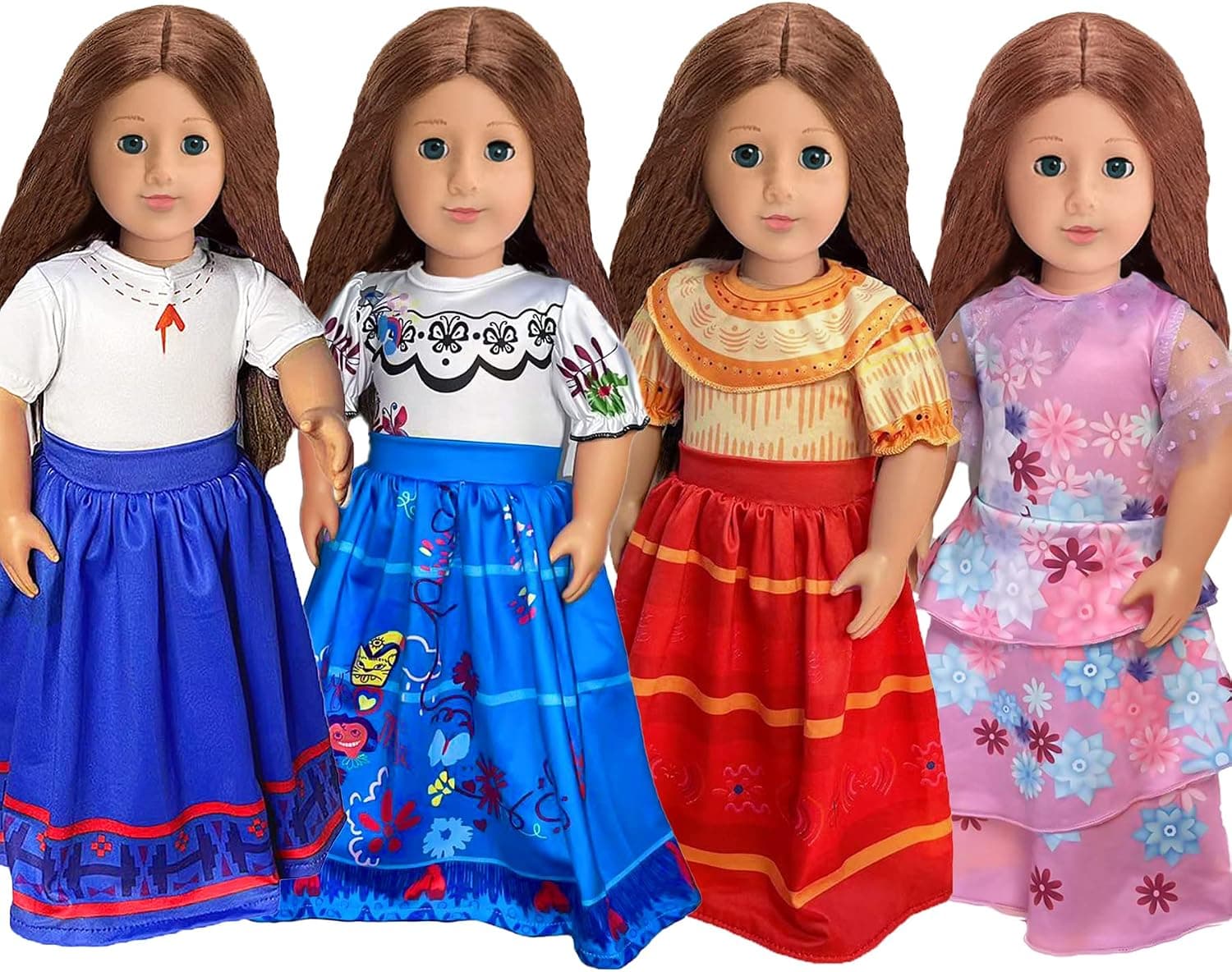 18 Inch Doll Clothes ,4Pcs Doll Dress Set Mirabel, Isabella, Dolores, Luisa Costume Dress Decorative Accessories for 18IN Doll Christmas Party Girl Favors Birthday Gift