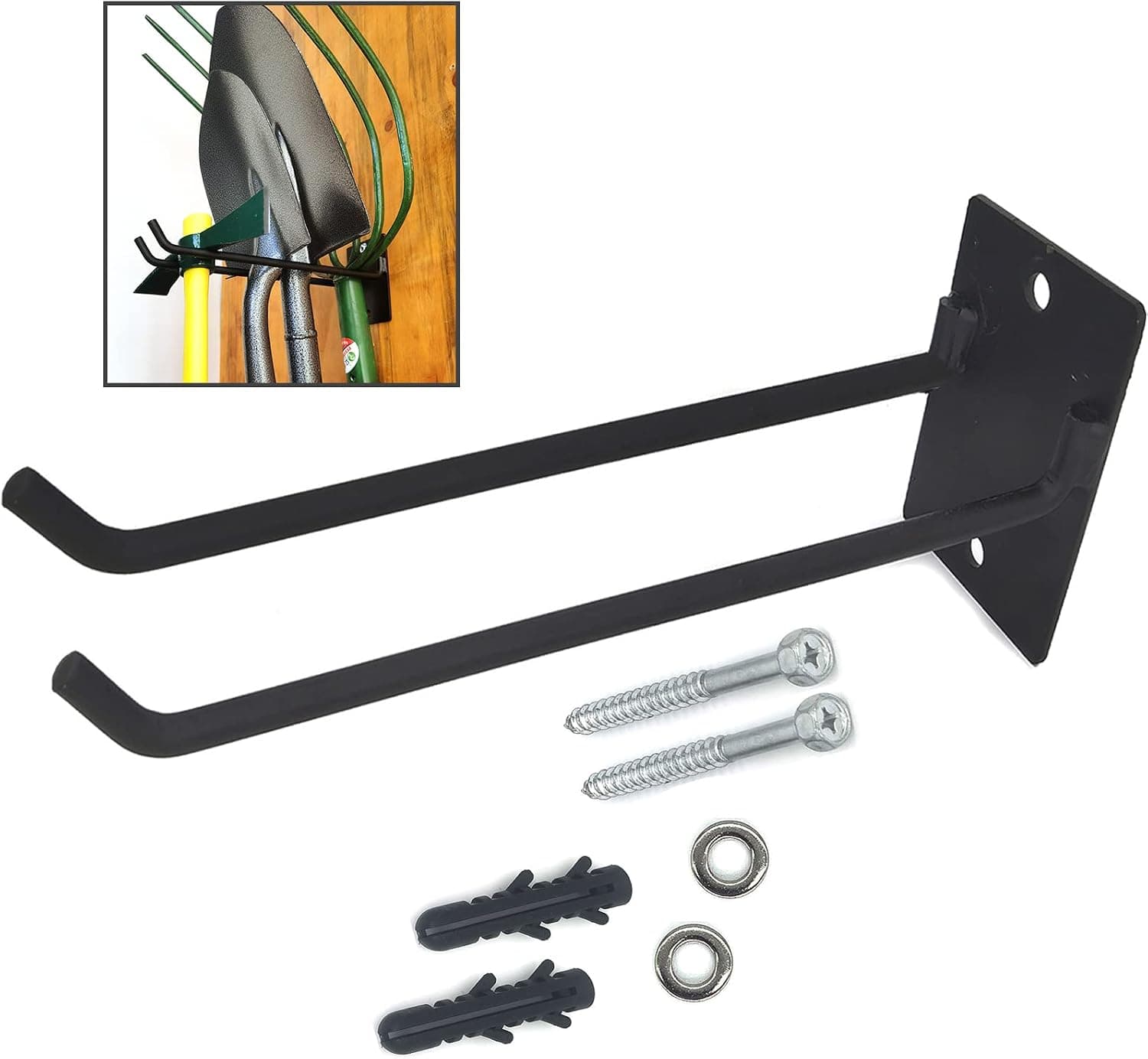 Fhome 4 Pack Wall Mounted Hanger Garage Tool Organizer, Wall Shovel Holder, Yard Tool Wall Holder Organizer, 10 in Long Hooks for Store Long Handled Tools ,Ladder, Garden Tool, Hose