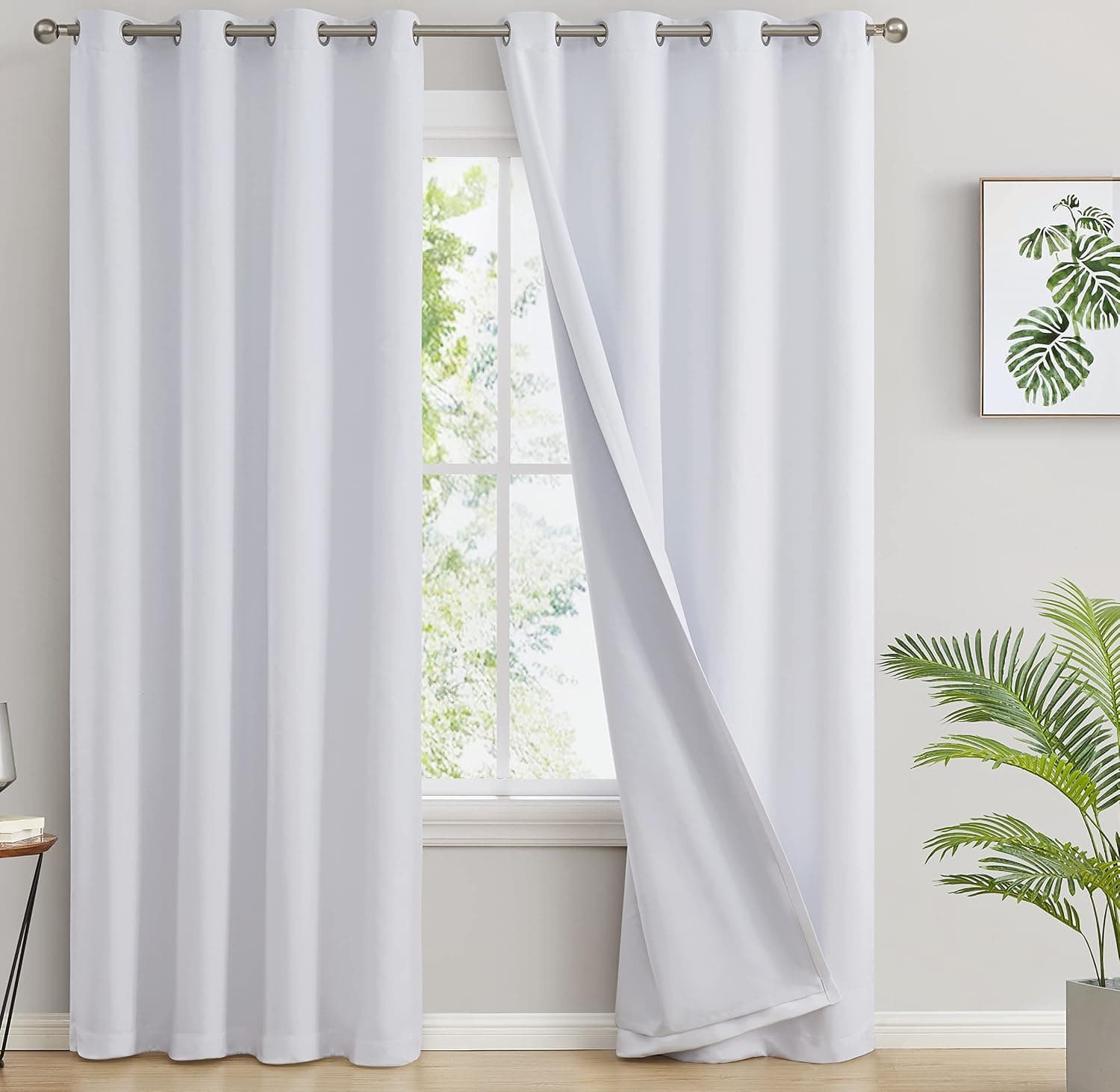 HLC.ME Dakota 100% Complete Blackout Lined Drapery with Double Layer Thermal Insulated Energy Efficient Window Curtain Grommet Panels for Small Window & Living Room, 2 Panels (52 W x 63 L, White)