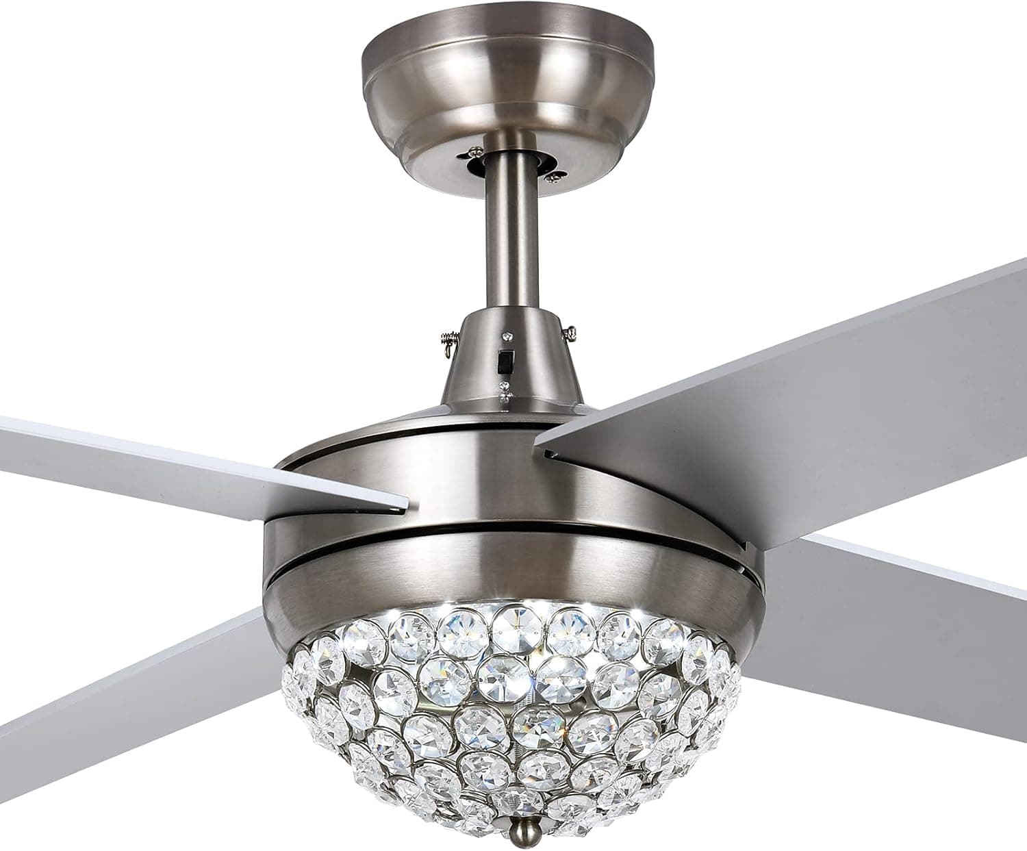 YITAHOME Crystal Ceiling Fan with Light and Remote, 52" Modern Crystal Globes Fan LED Light with 3 Colors, 3-Speed Ceiling Fan Light Fixture for Living Room, Bedroom (Sliver) (YTLS0033)
