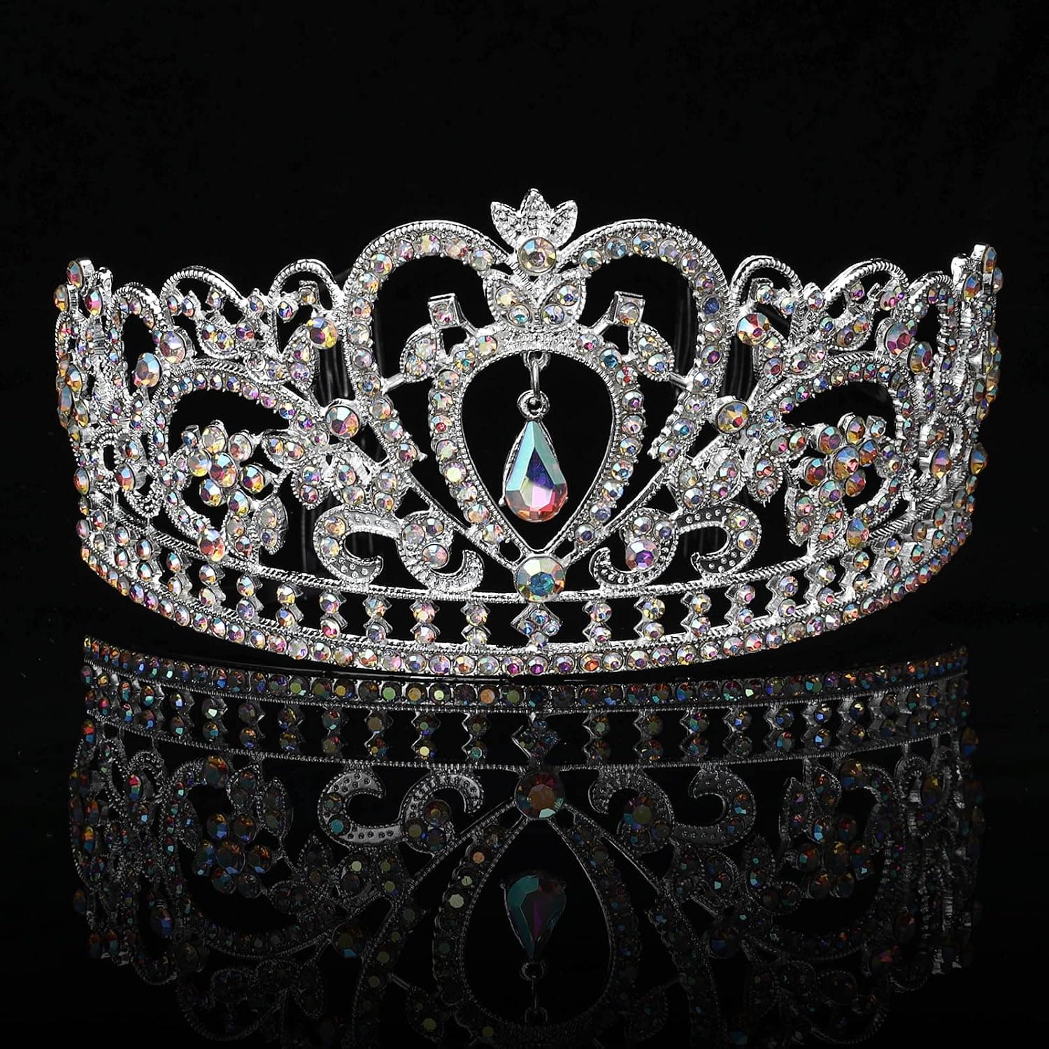 Makone AB Silver Tiaras and Crowns for Women Girls Crystal Headband Elegant Princess Crown with Combs Hair Accessories for Bridal Bridesmaids Wedding Birthday Halloween Costume Cosplay