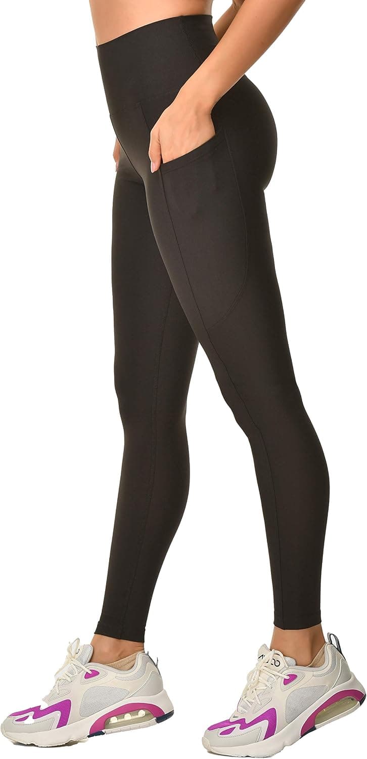 Flegcy High Waisted Yoga Pants Tummy Control Compression Solid Colors Leggings for Women with Side Pockets