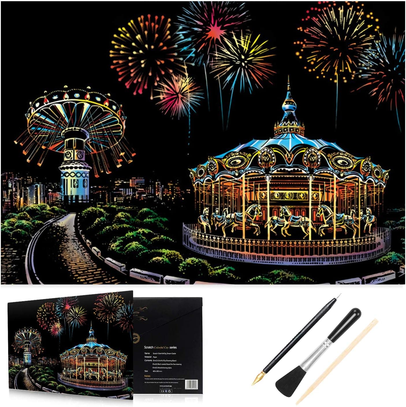 HOMEWINS Scratch Art Paper DIY Scratch Board for Adult and Kids Scratch Postcard Magic Colorful Drawing Board Painting Graffiti Children Creative Gifts 3042cm (Amusement Park)