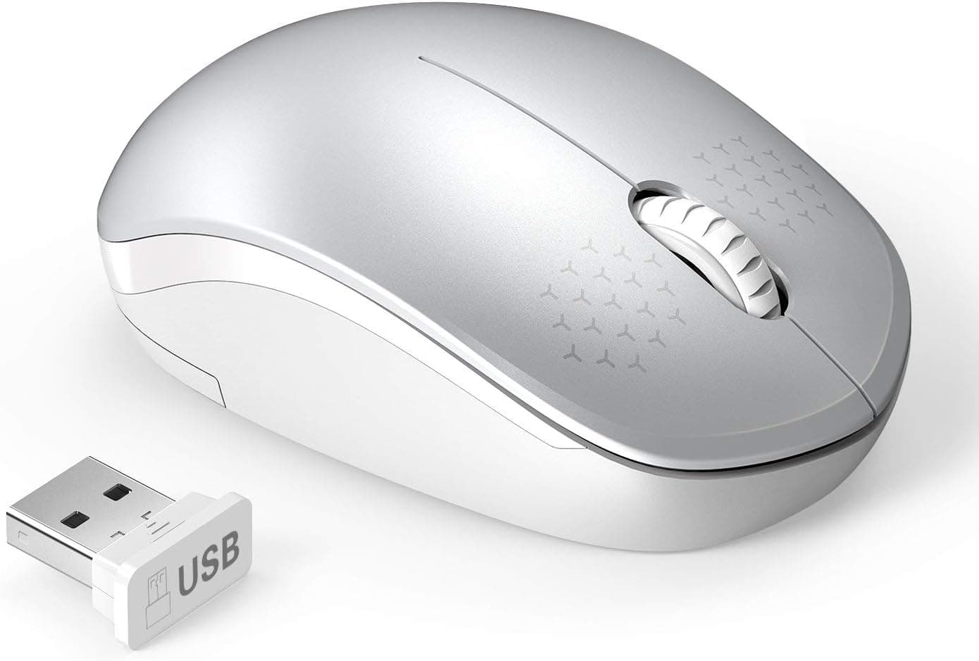 Wireless Mouse, 2.4G Noiseless Mouse with USB Receiver - seenda Portable Computer Mice for PC, Tablet, Laptop and Windows/Mac/Linux (White & Silver) (Renewed)