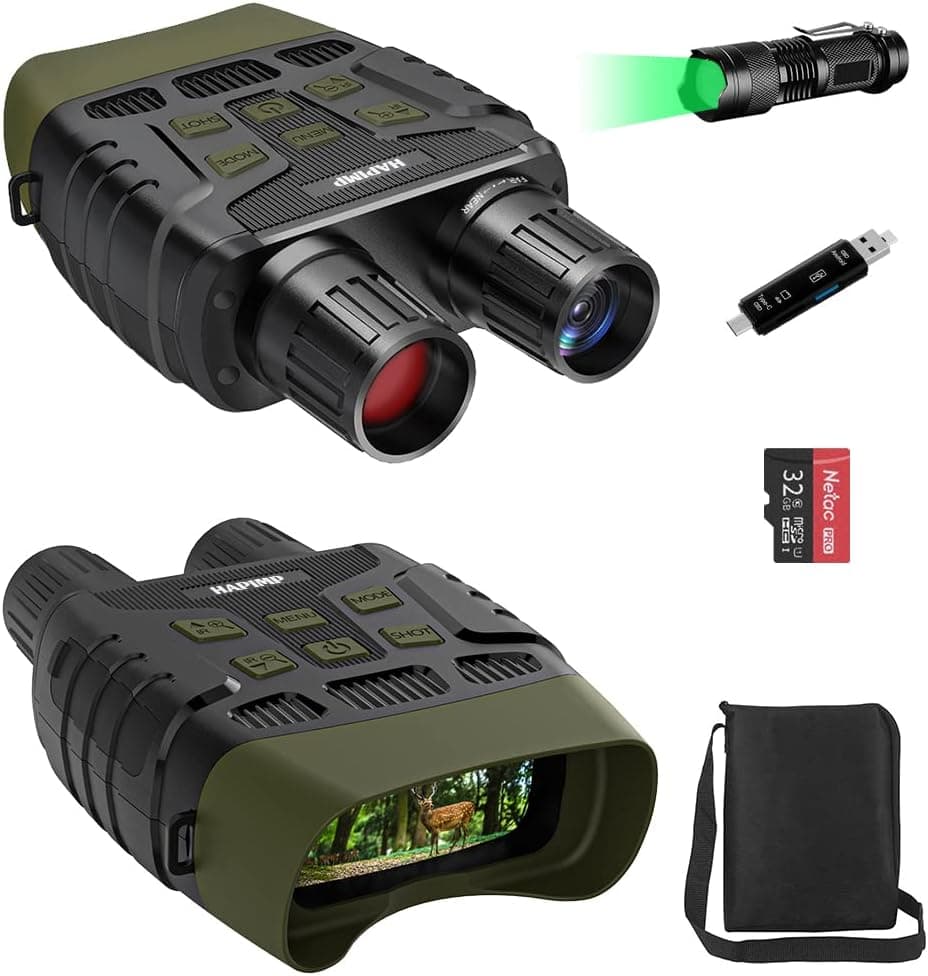 HAPIMP Night Vision Goggles, 960P Night Vision Binoculars Viewing 984ft in Complete Darkness for Day and Night Hunting, Wildlife Watching, Monitoring, with Flashlight, Card Reader and 32GB Card