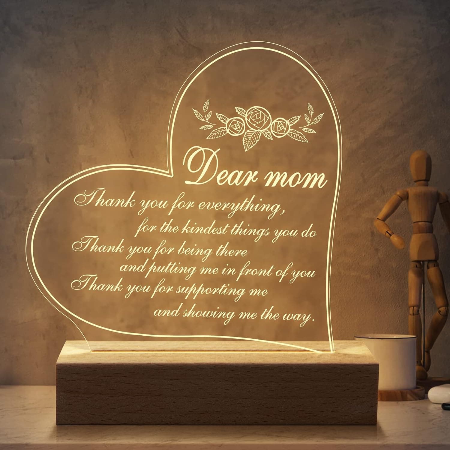 Woodemon Gifts for Mom from Daughter Son, Acrylic Night Lights 5.9 Inch Personalized Birthday USB Low Power Night Lamps, Ideal Mom Gifts for Her Wife Women, for Wedding Anniversary Mothers Day