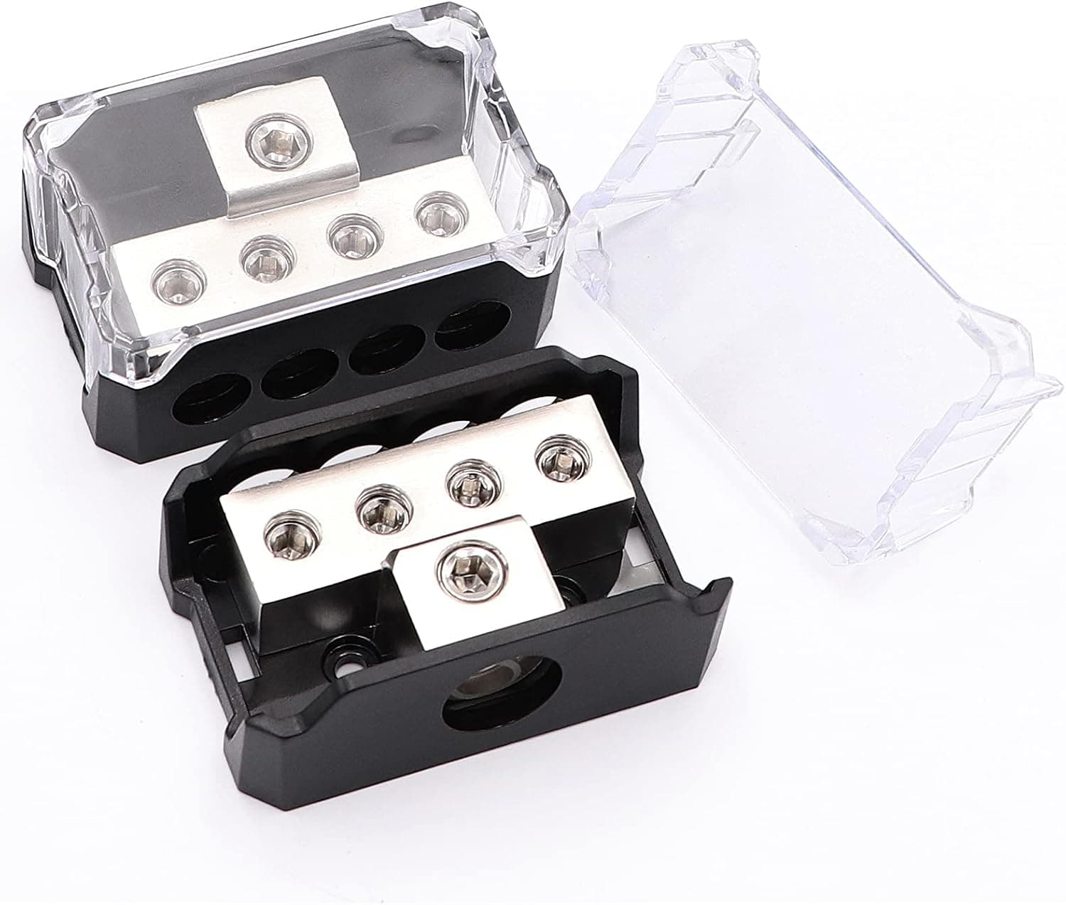 2PCS TuoLauthon 4 Way Power Distribution Block 1x 0/2/4 AWG Gauge in / 4x 4/8/10 Gauge Out Amp Power Ground Distributor for Car Audio Amplifier Splitter