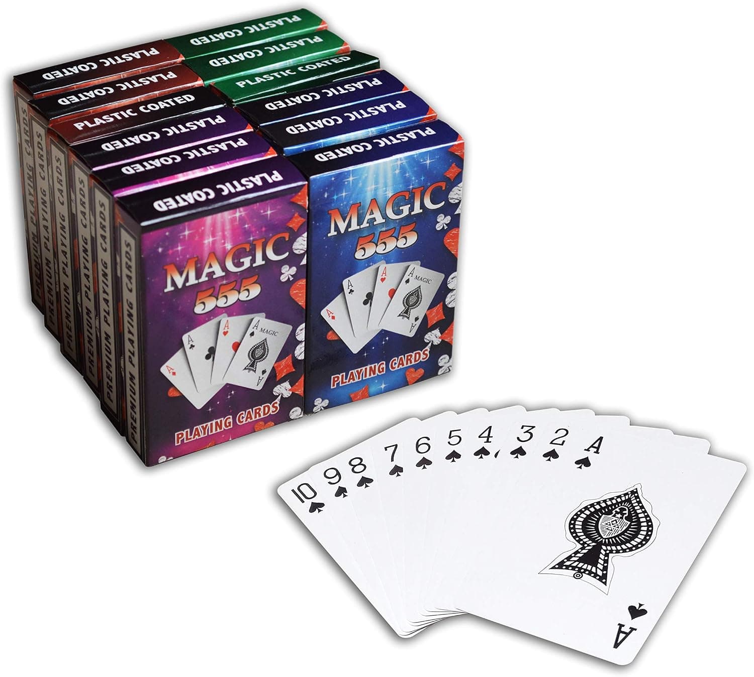 The Ace Card Company 12 Decks of Playing Cards, Bridge Size Standard Index, Plastic Coated Cards for Black Jack, Rummy, Magic Props, Euchre (4 Beautiful Designs)